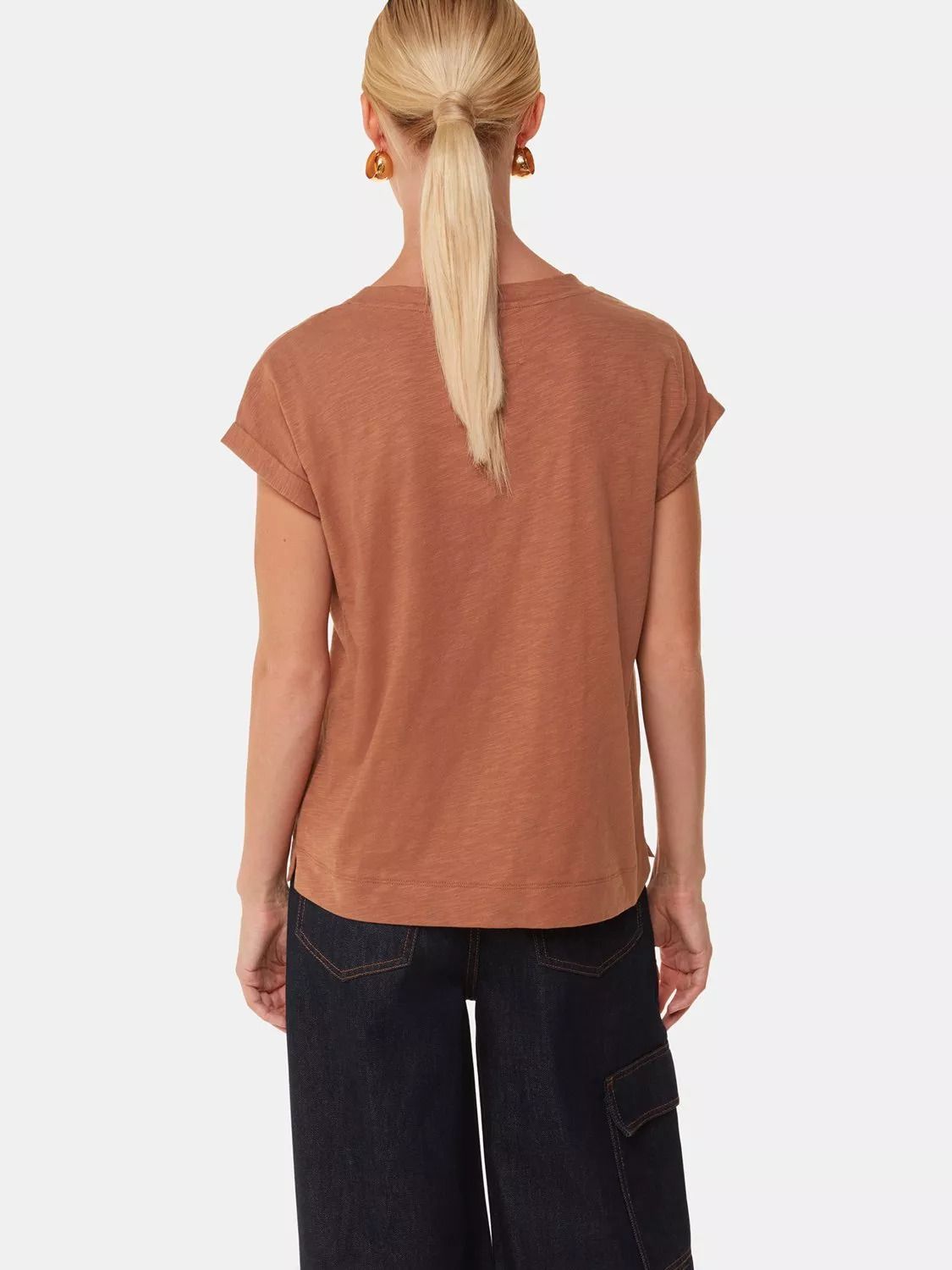 오가닉 코튼 브이넥 모자 슬리브 티셔츠 Willa Organic Cotton V-Neck Cap Sleeve T-Shirt 6050053 Tan