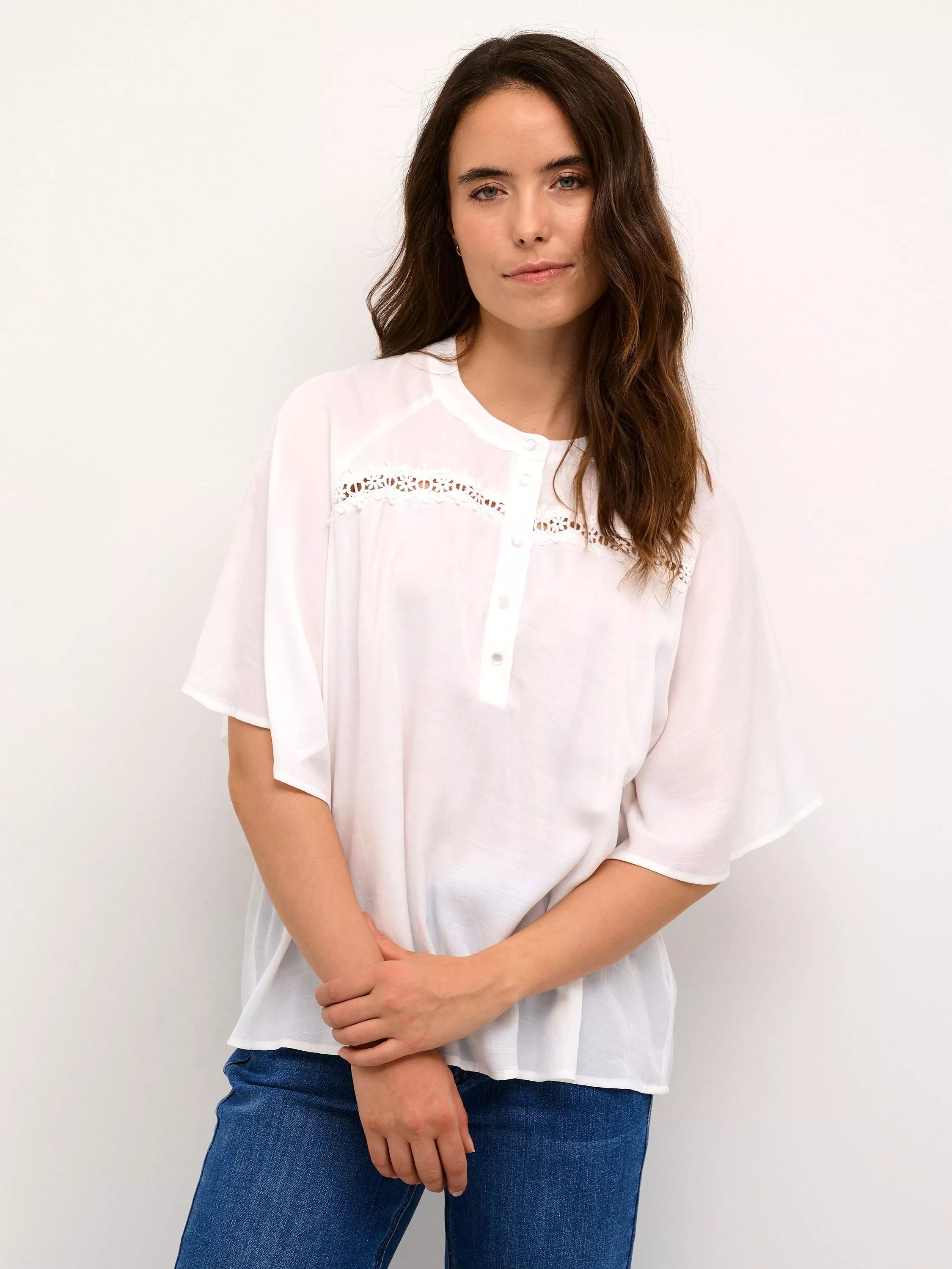 레이스 버튼 블라우스 초크 Tilde Lace Buttons Blouse, Chalk 112032128