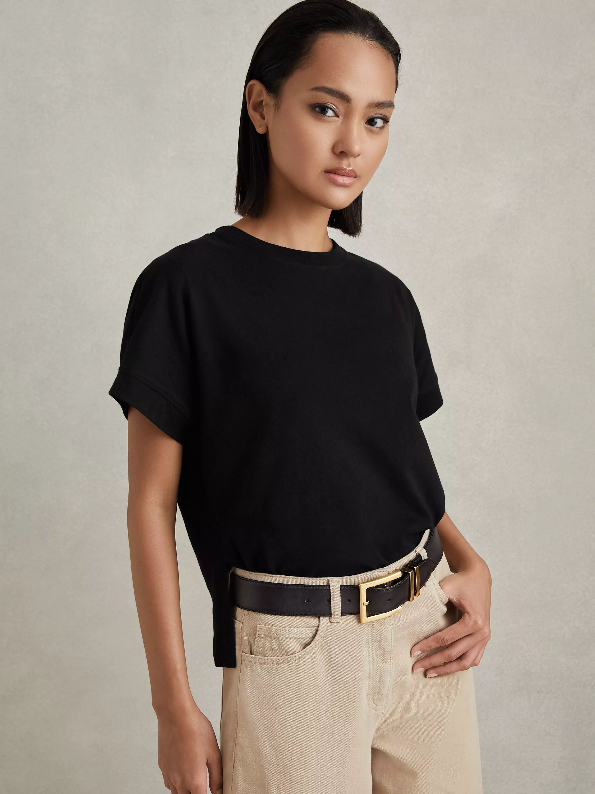 박시 코튼 티셔츠 Lois Boxy Cotton T-Shirt 111687629 Black
