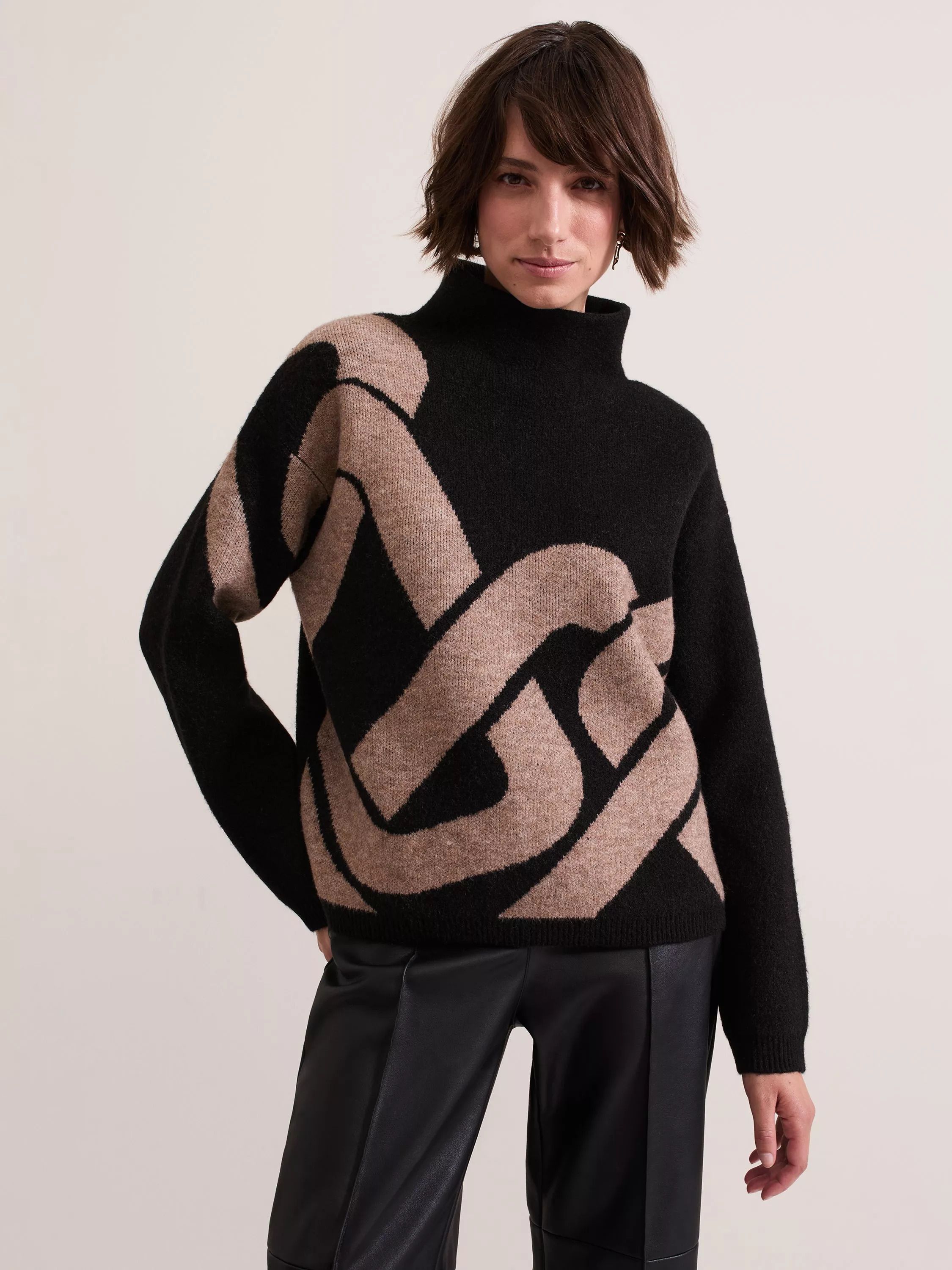 클레오 체인 울 블렌드 점퍼 Cleo Chain Wool Blend Jumper, Black/Camel 112420507