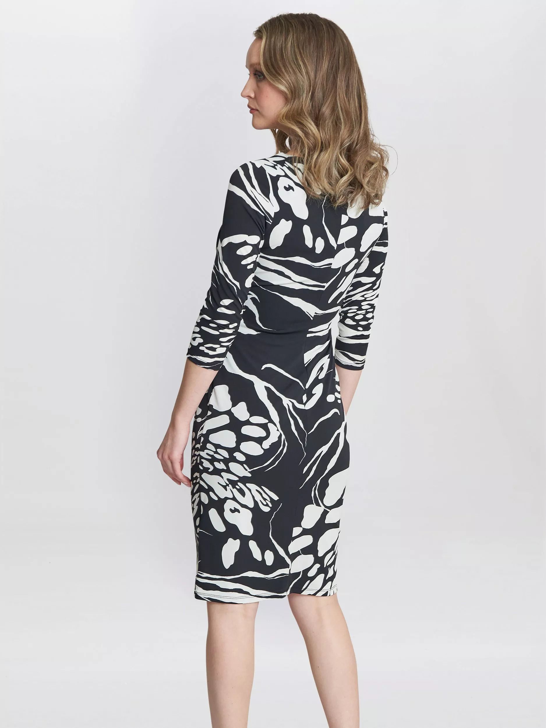 비앙카 프린트 저지 드레스 블랙 크림 Bianca Abstract Print Jersey Ruffle Dress, Black/Cream 111573899