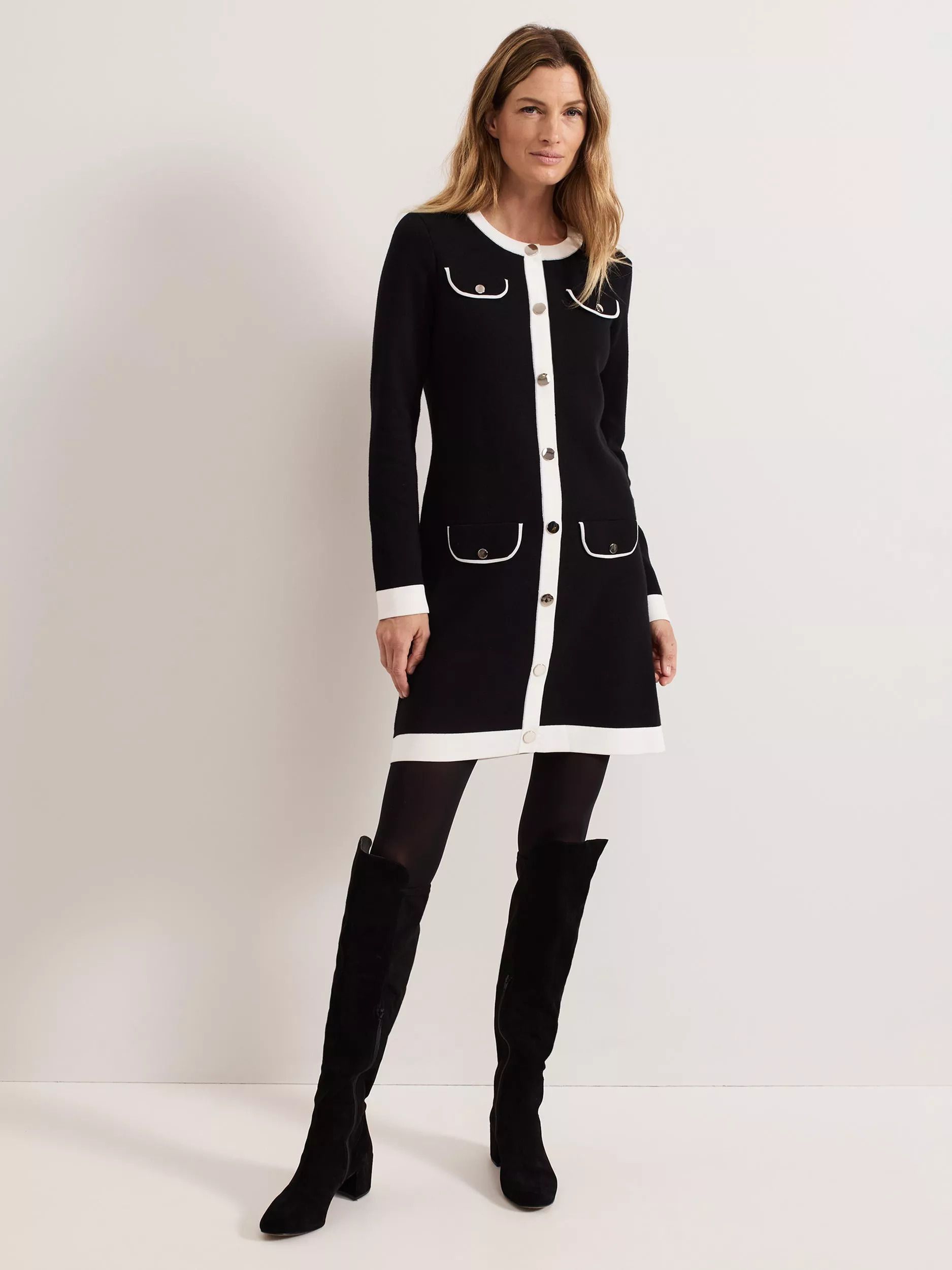 컬러 배색 니트 드레스 Jenny Colour Contrast Knit Dress, Black/Ivory 112573583