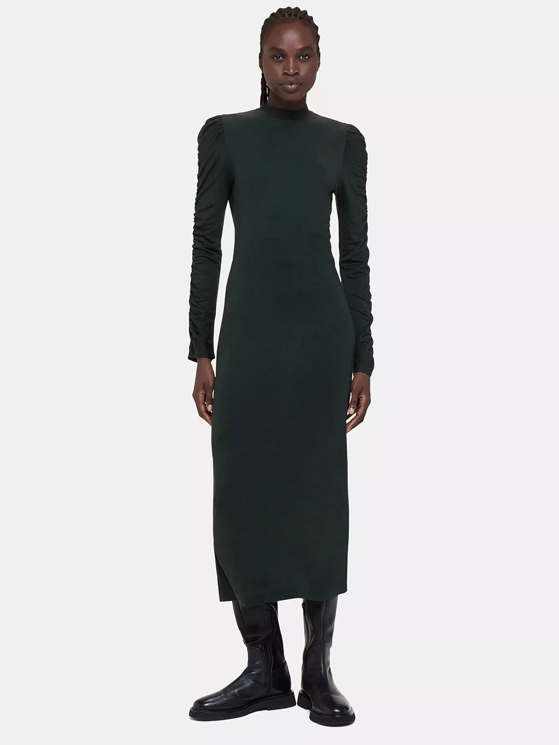 슬리브 저지 미디 드레스 다크 그린 Ruched Sleeve Jersey Midi Dress, Dark Green 110846258