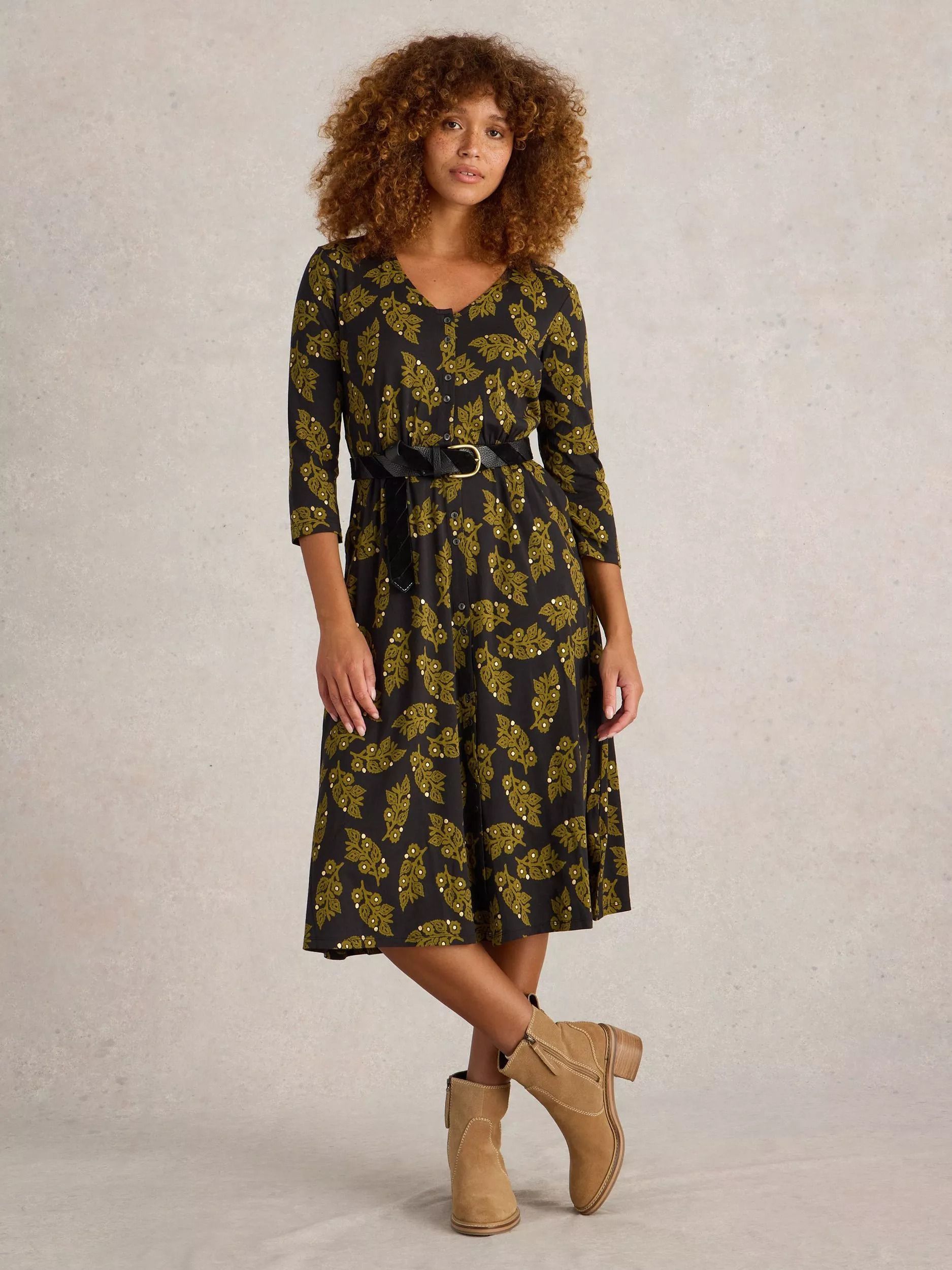 플로랄 오가닉 코튼 블렌드 드레스 Mia Floral Organic Cotton Blend Dress, Black/Multi 112276021