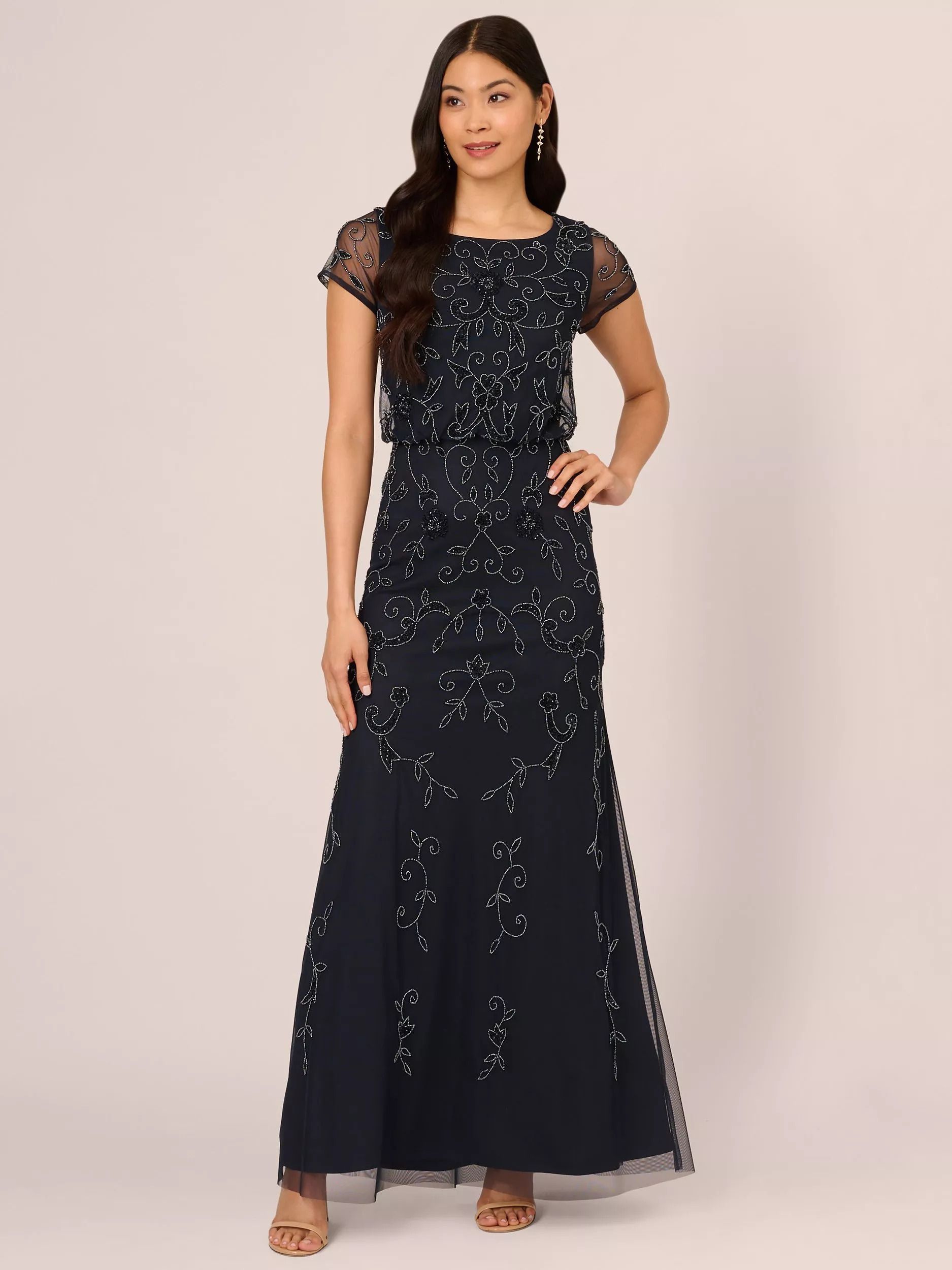 스튜디오 블루종 슬리브 맥시 드레스 Studio Beaded Blouson Sleeve Maxi Dress 112209255 Midnight