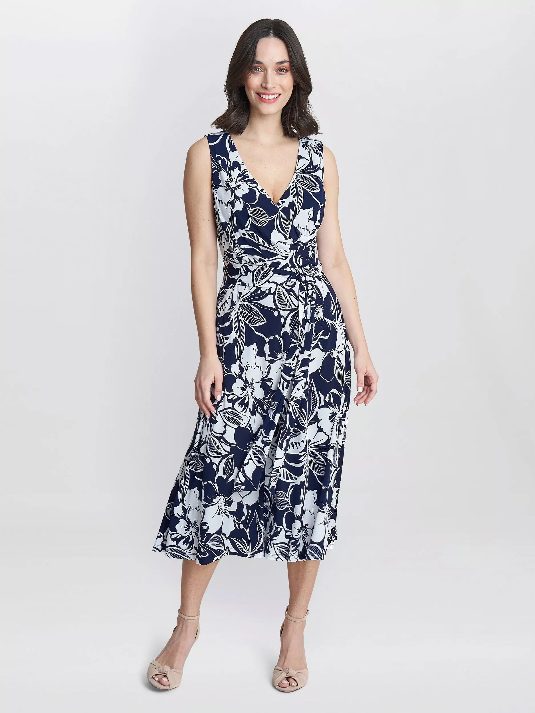 핏 플레어 저지 드레스 네이비 화이트 Denise Fit And Flare Jersey Dress, Navy/White 111695410