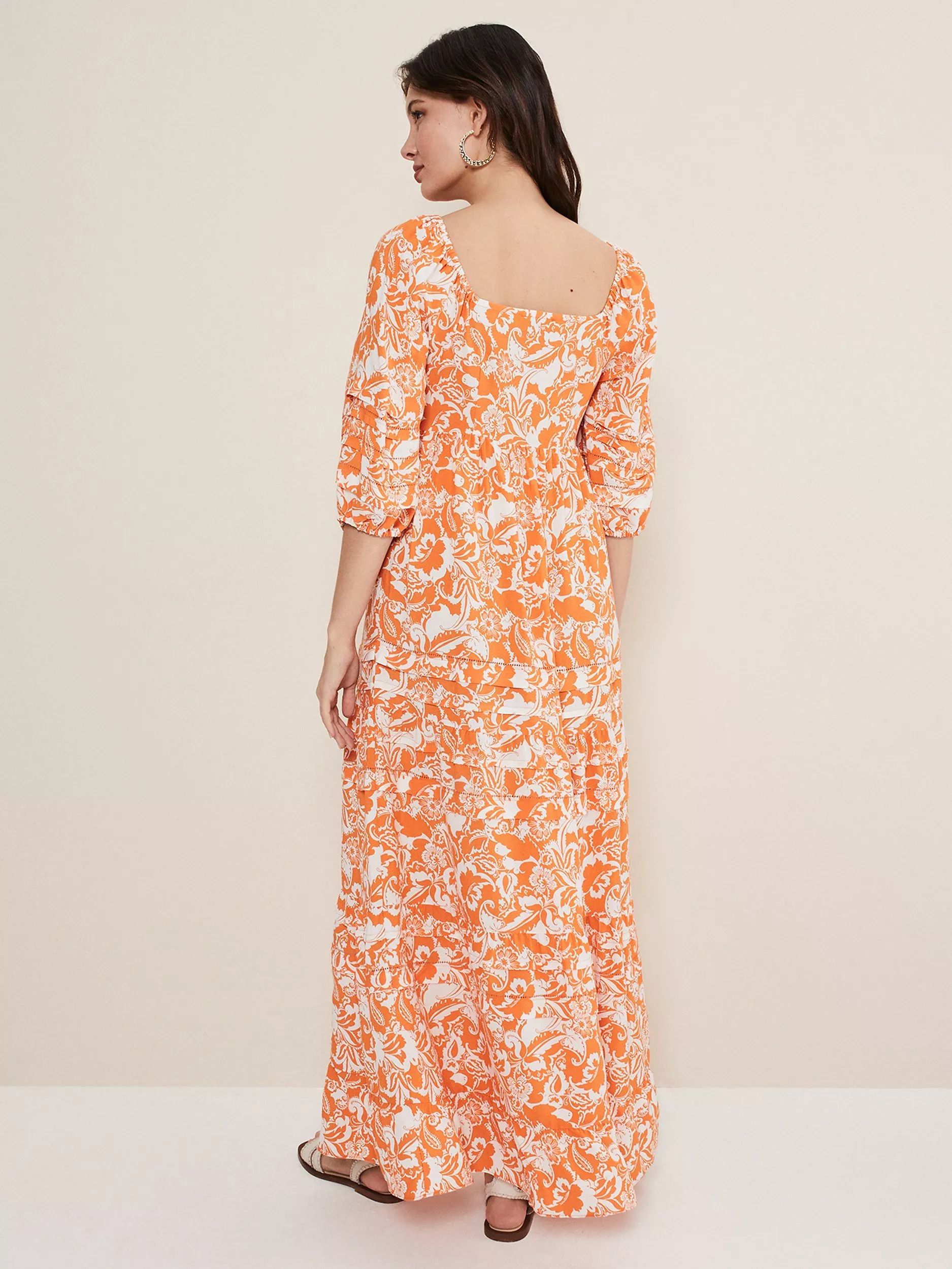 플로랄 프린트 미디 드레스 Damyana Floral Print Midi Dress, Orange/White 110203091