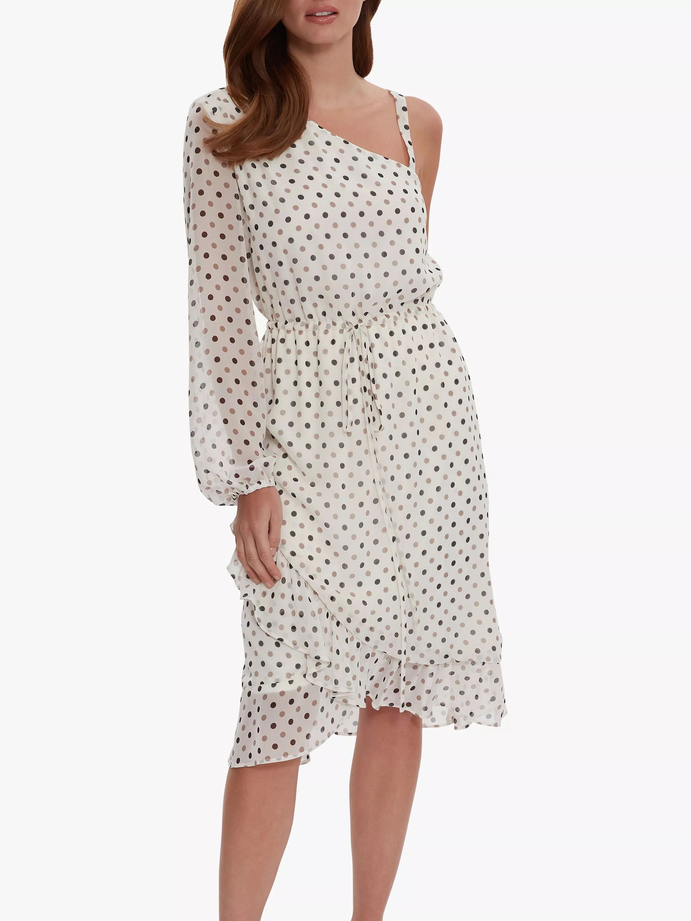 원 숄더 쉬폰 드레스 Sacha One Shoulder Chiffon Spot Dress, Ivory/Multi 6182120