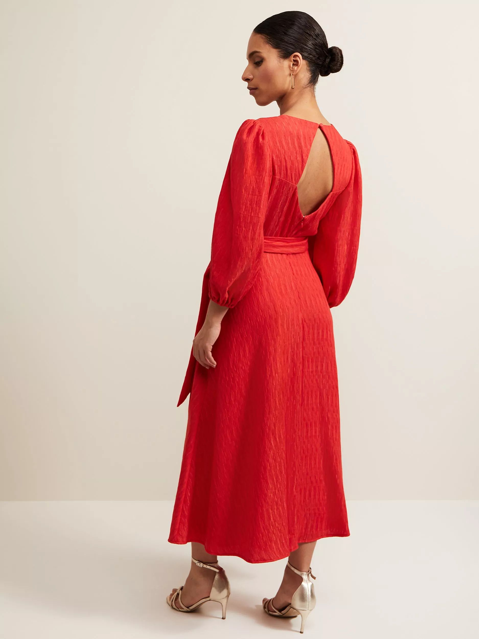 쁘띠 텍스쳐드 미디 드레스 오렌지 Petite Marilyn Textured Midi Dress, Orange 111729313