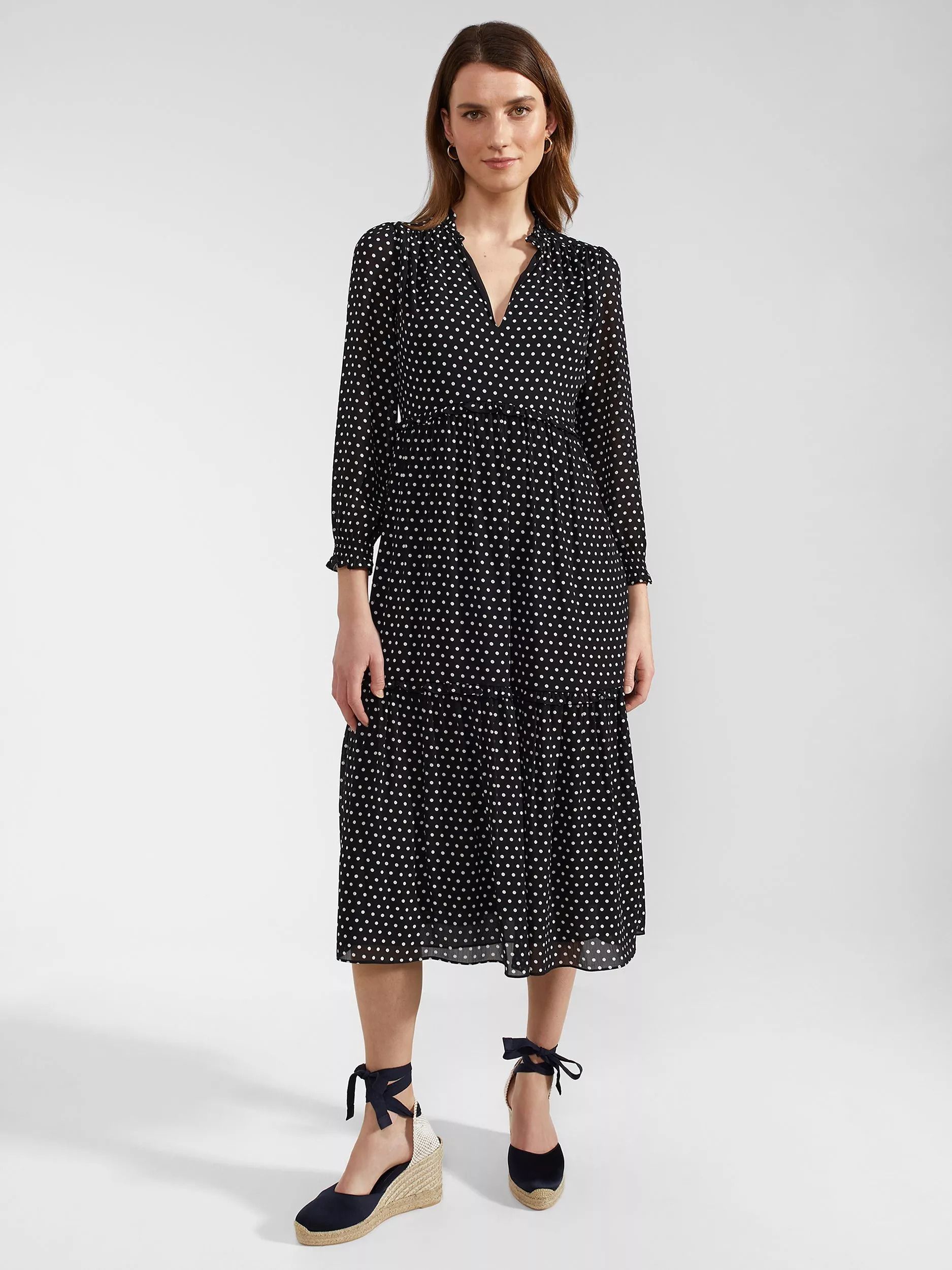 미디 드레스 Annalise Polka Dot Midi Tiered Dress, Navy/Ivory 111765284