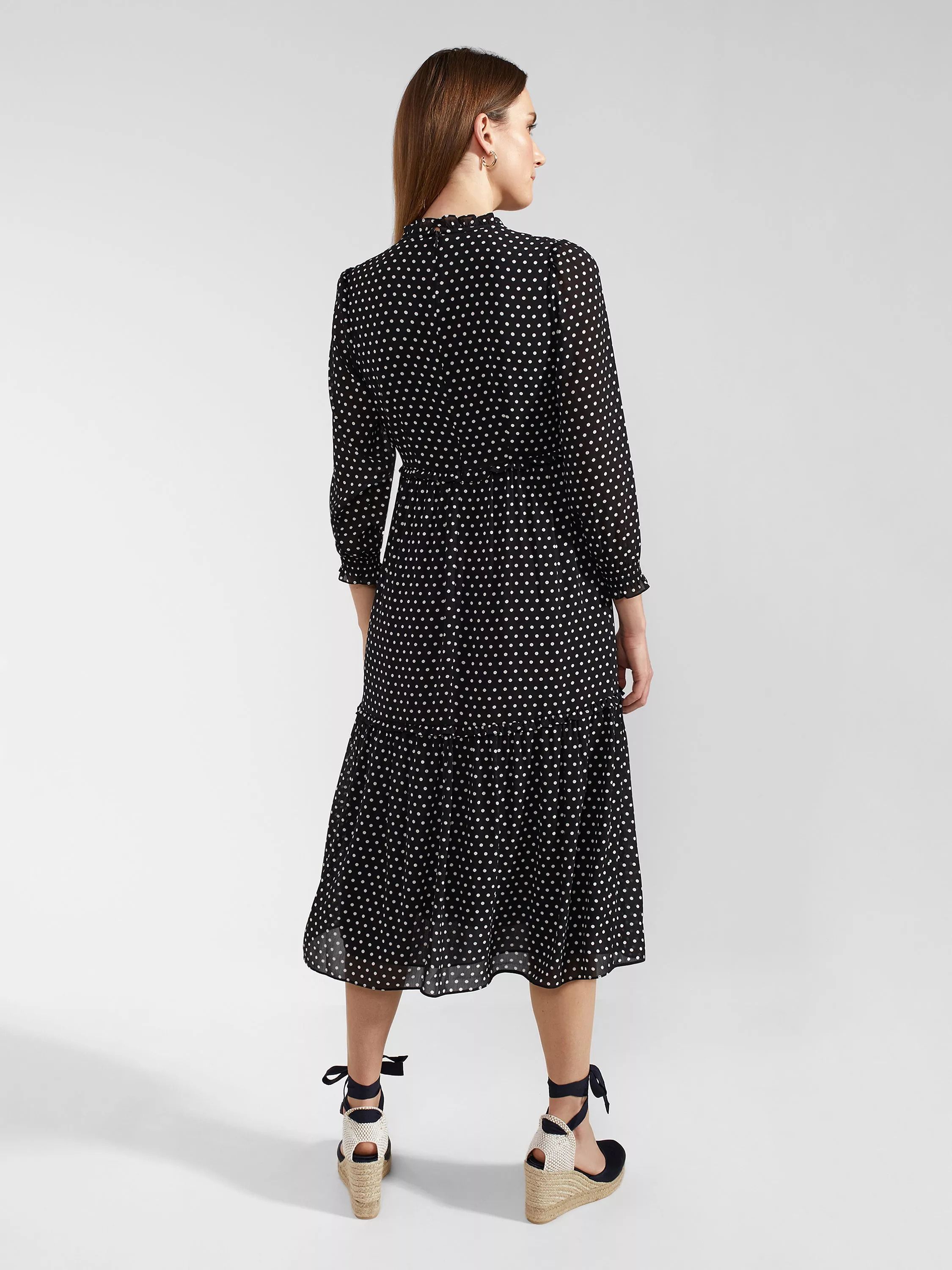 미디 드레스 Annalise Polka Dot Midi Tiered Dress, Navy/Ivory 111765284