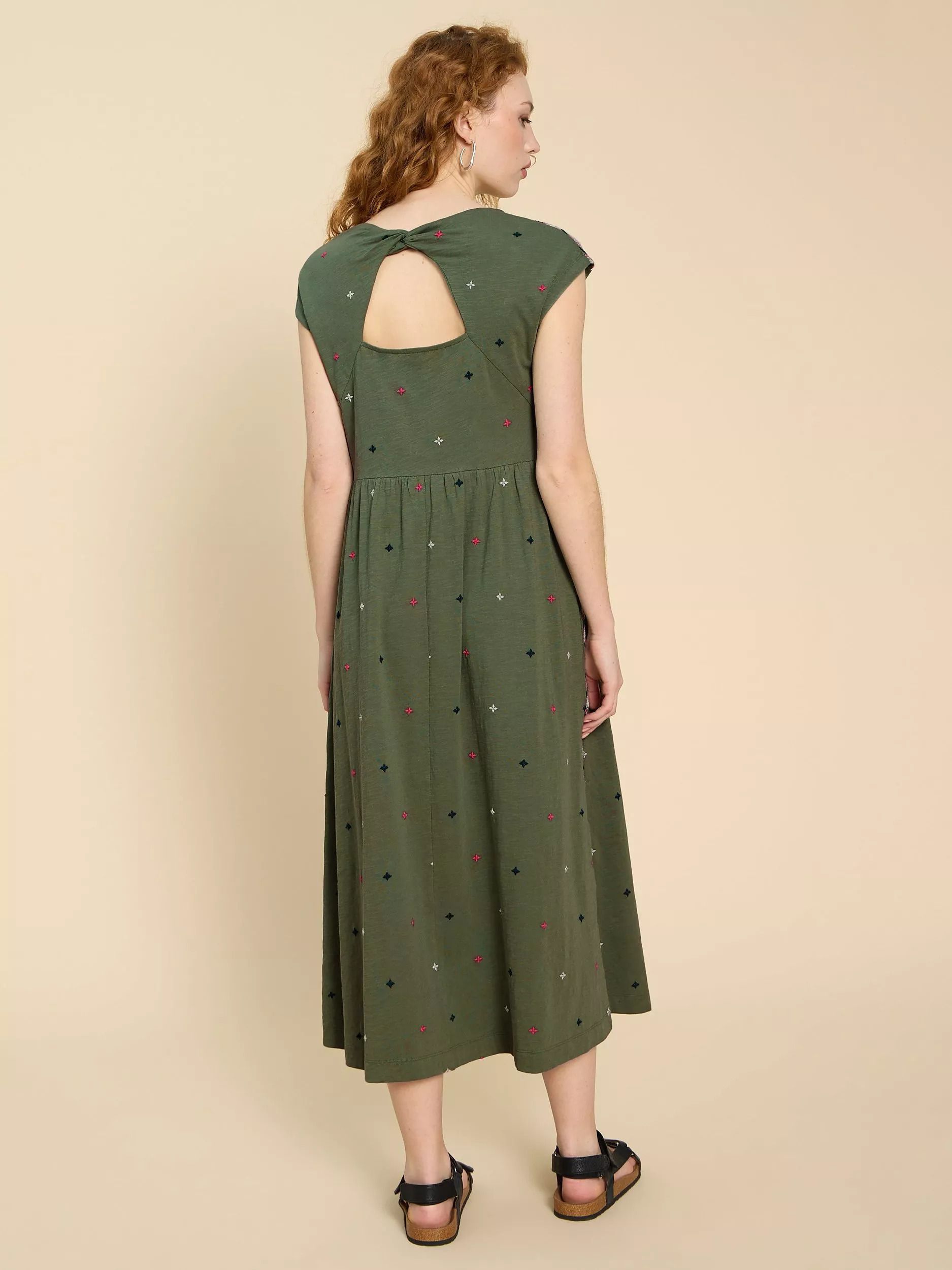 자수 미디 드레스 그린 Addison Embroidered Midi Dress, Green 111629737