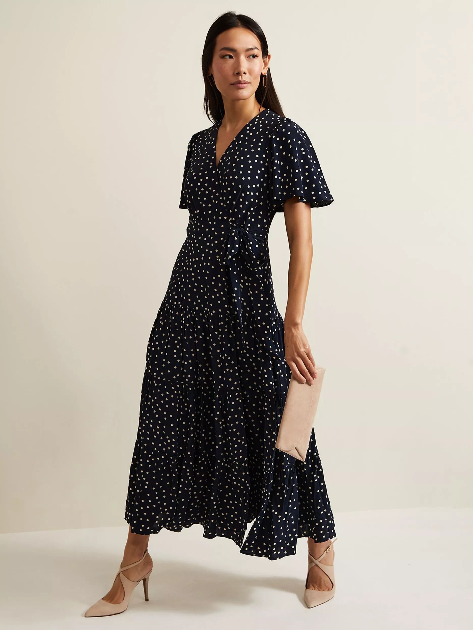 랩 맥시 드레스 Jenna Polka Dot Wrap Maxi Dress, Navy/Ivory 111599800