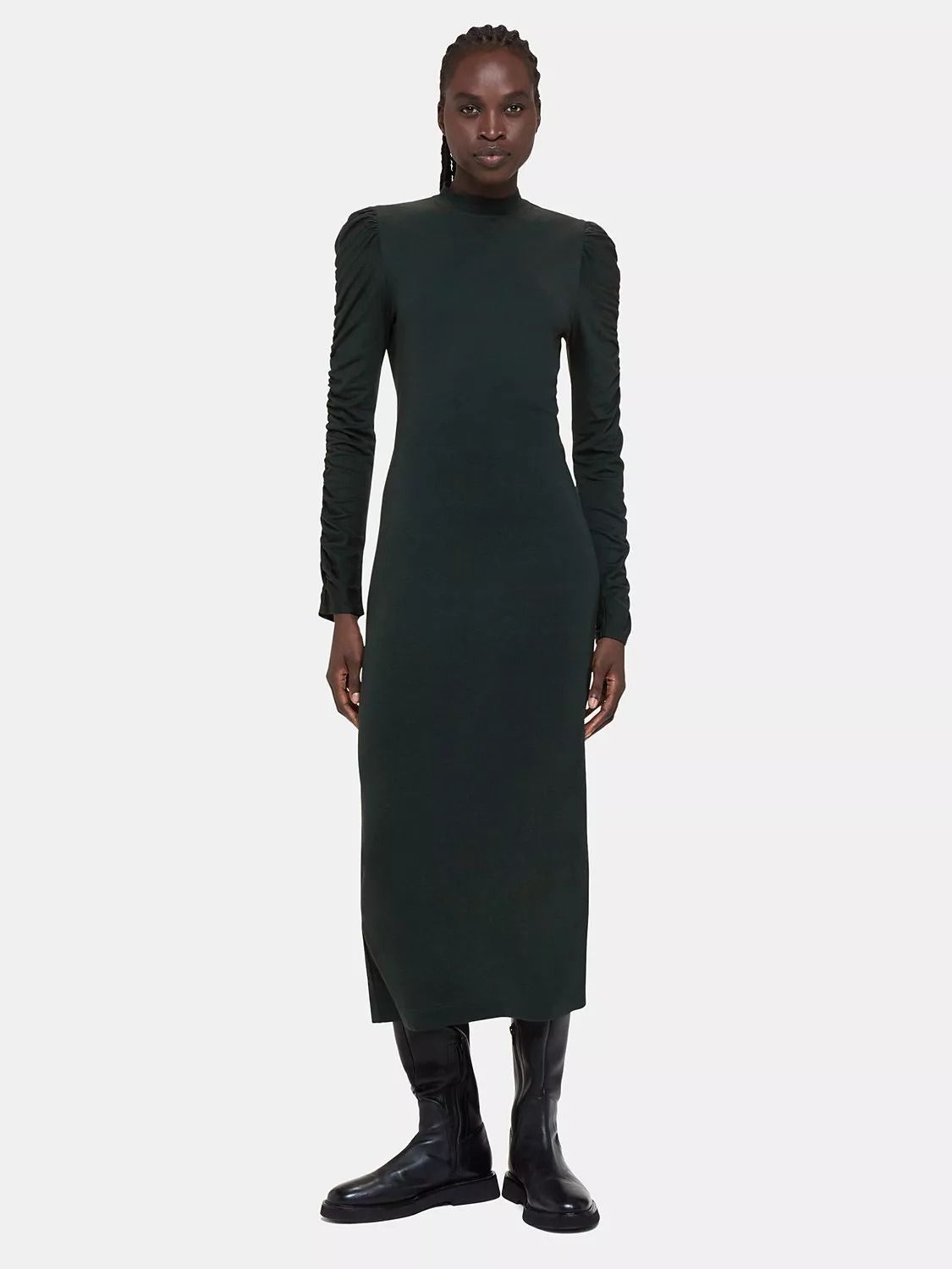 쁘띠 슬리브 저지 미디 드레스 다크 그린 Petite Ruched Sleeve Jersey Midi Dress, Dark Green 110974999