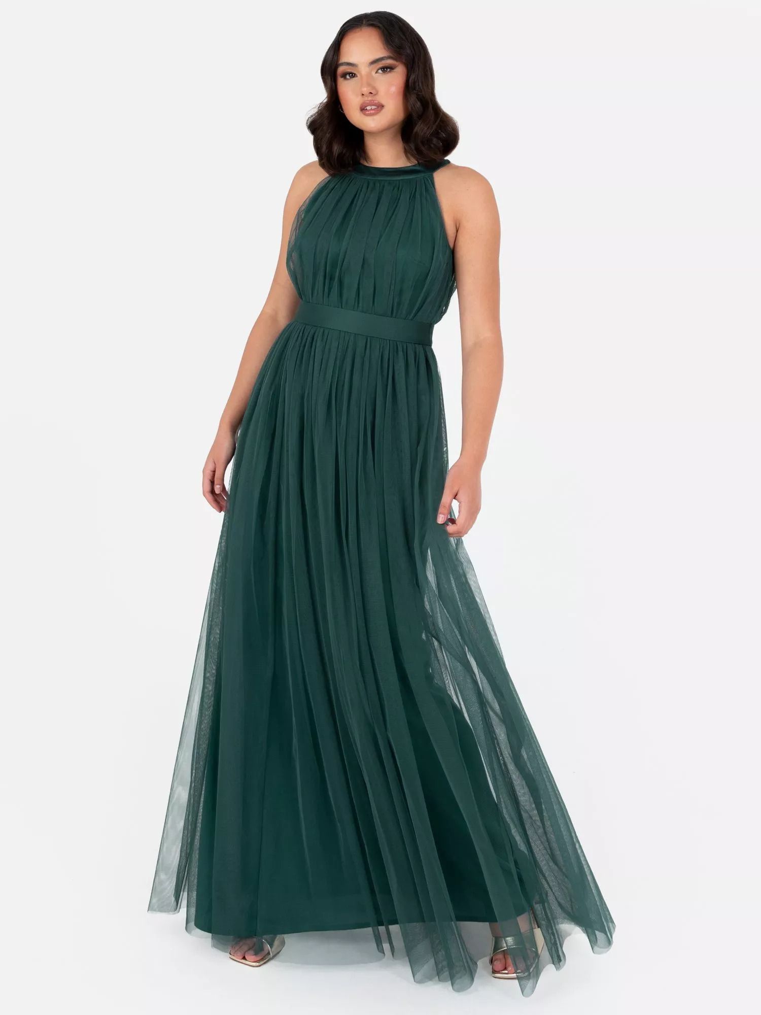 홀터넥 벨트 튤 맥시 드레스 Halterneck Sash Belt Tulle Maxi Dress 112714294 Emerald Green