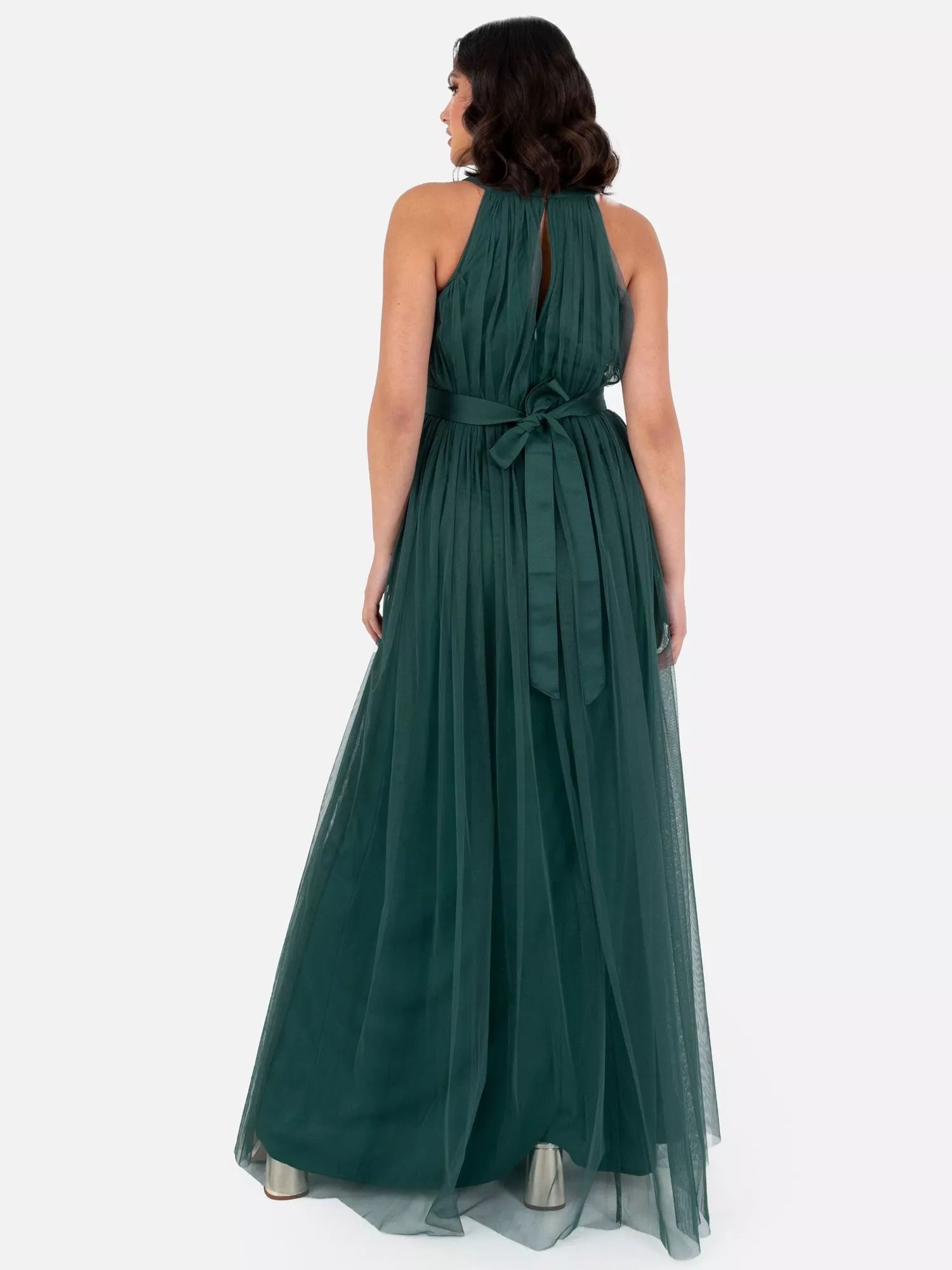 홀터넥 벨트 튤 맥시 드레스 Halterneck Sash Belt Tulle Maxi Dress 112714294 Emerald Green