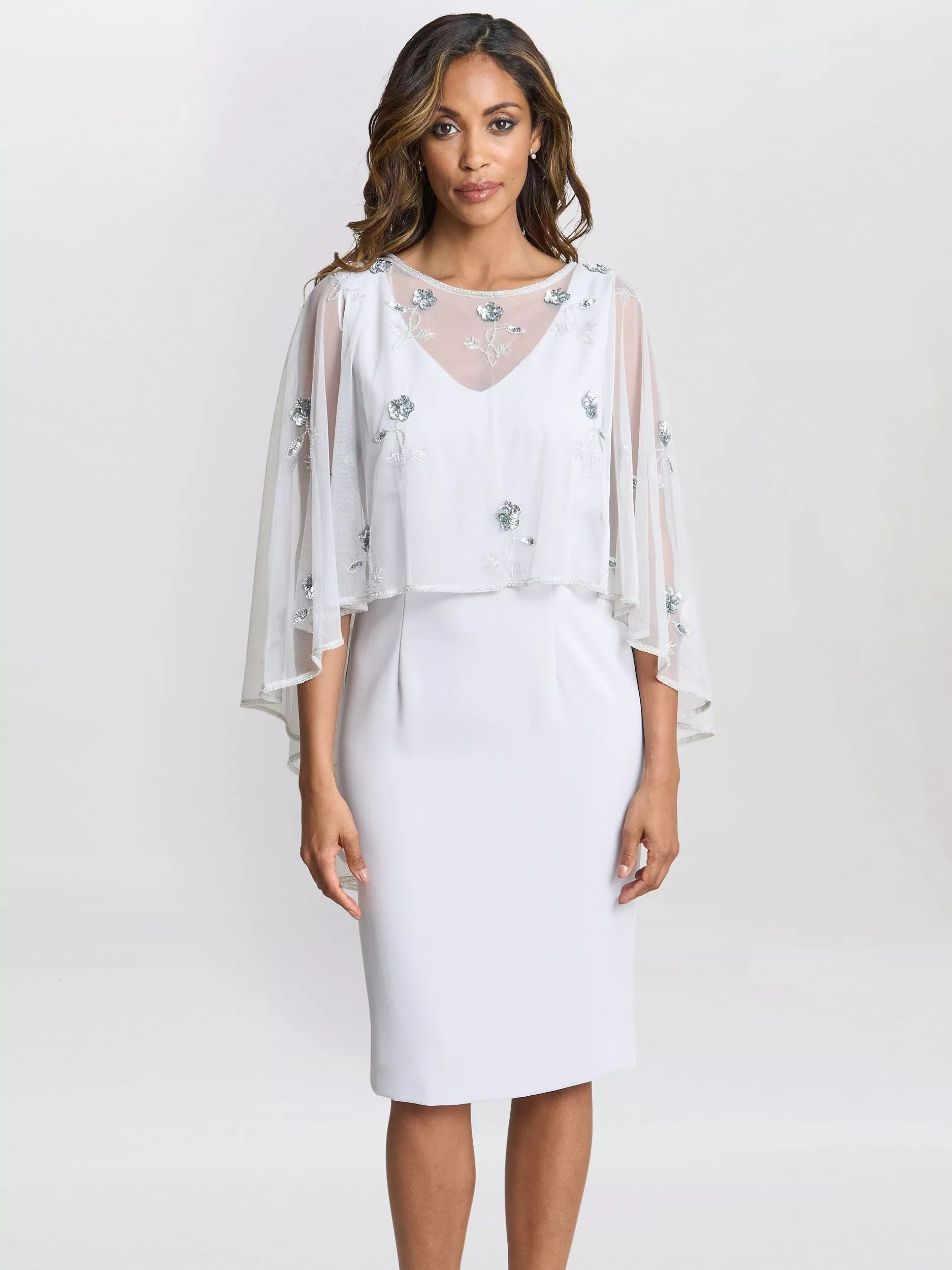 베라 플로랄 케이프 드레스 Vera Floral Beaded Cape Dress 112273618 Silver Mist