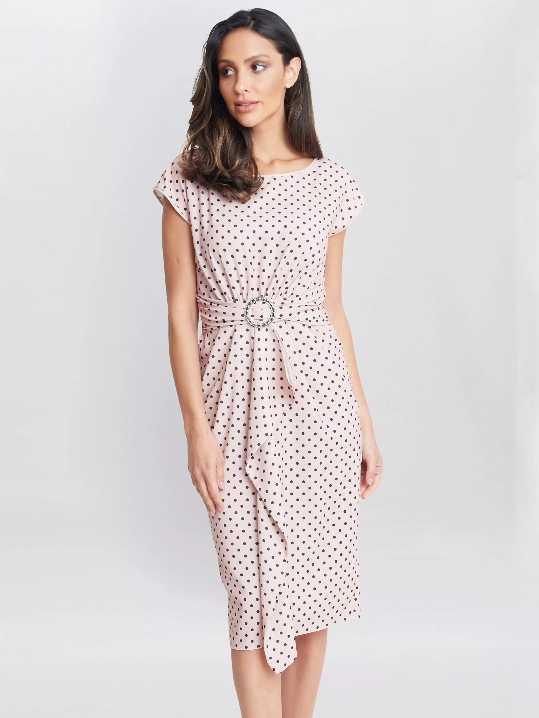 프린트 크레페 드레스 Theodora Spot Print Crepe Dress, Nude/Black 111935496