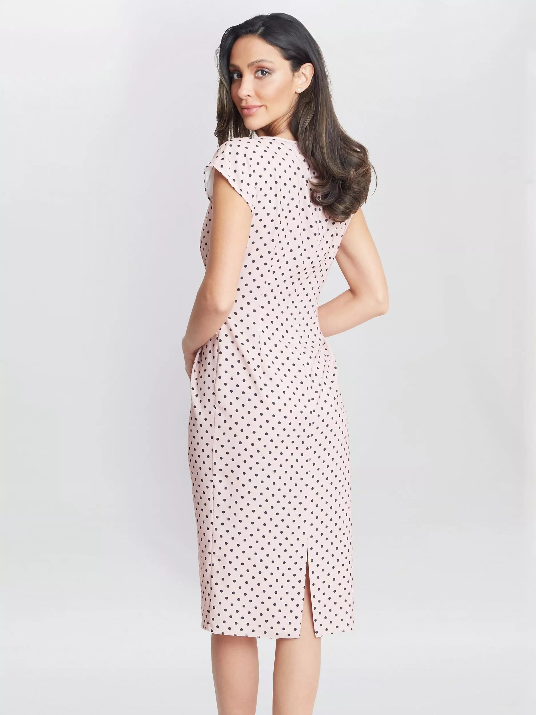 프린트 크레페 드레스 Theodora Spot Print Crepe Dress, Nude/Black 111935496