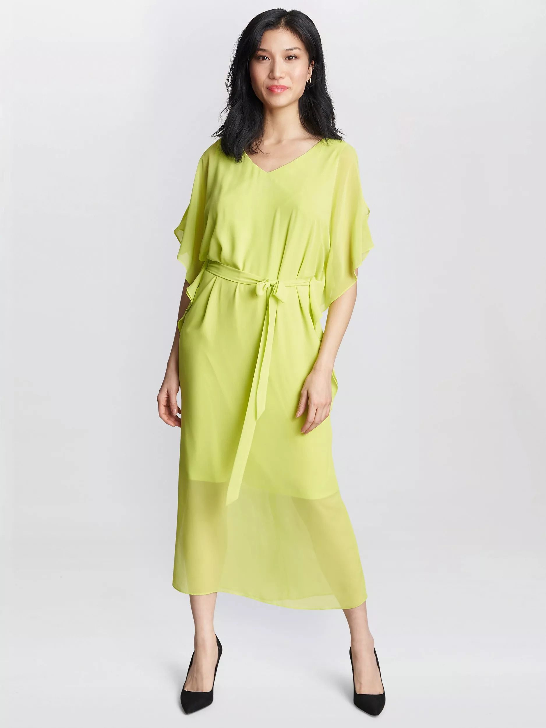 숄더 쉬폰 미디 드레스 Francesca Cold Shoulder Chiffon Midi Dress, Lime 111935479