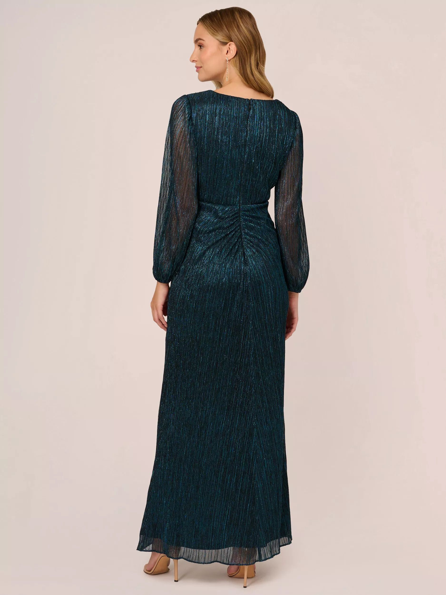 메탈릭 메쉬 드레이프 맥시 드레스 Metallic Mesh Draped Maxi Dress, Teal Sapphire 111283600