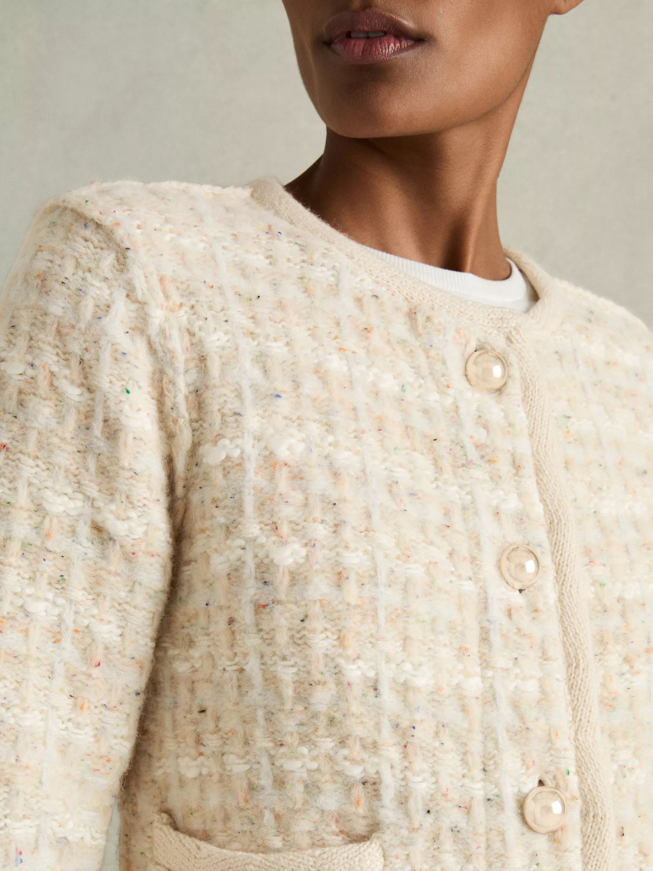 울 리치 트위드 가디건 라이트 핑크 Felicity Wool Rich Tweed Cardigan, Light Pink 112780340