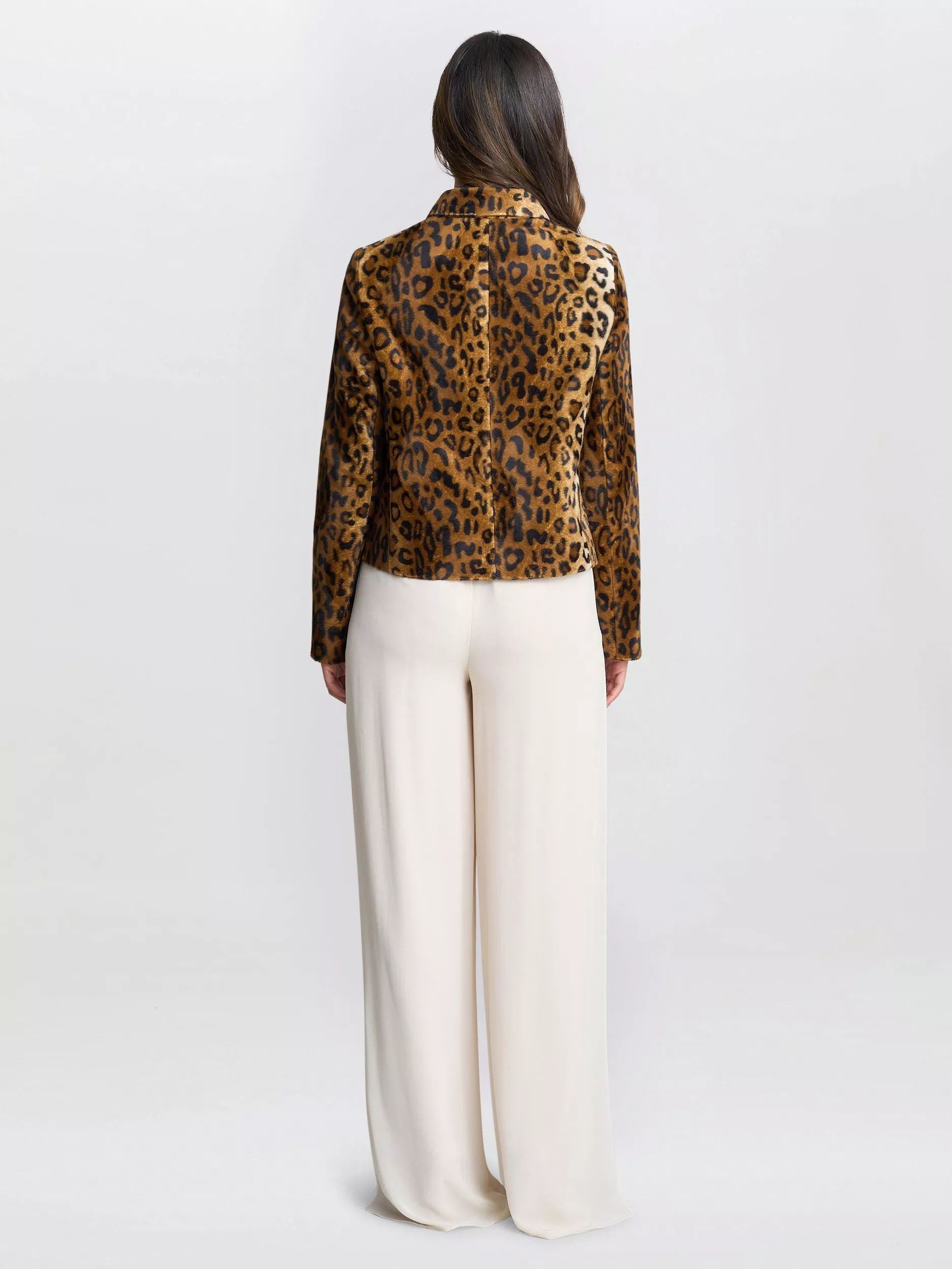 레오파드 포우 퍼 자켓 브라운 Madelyn Leopard Faux Fur Jacket, Brown 112742593