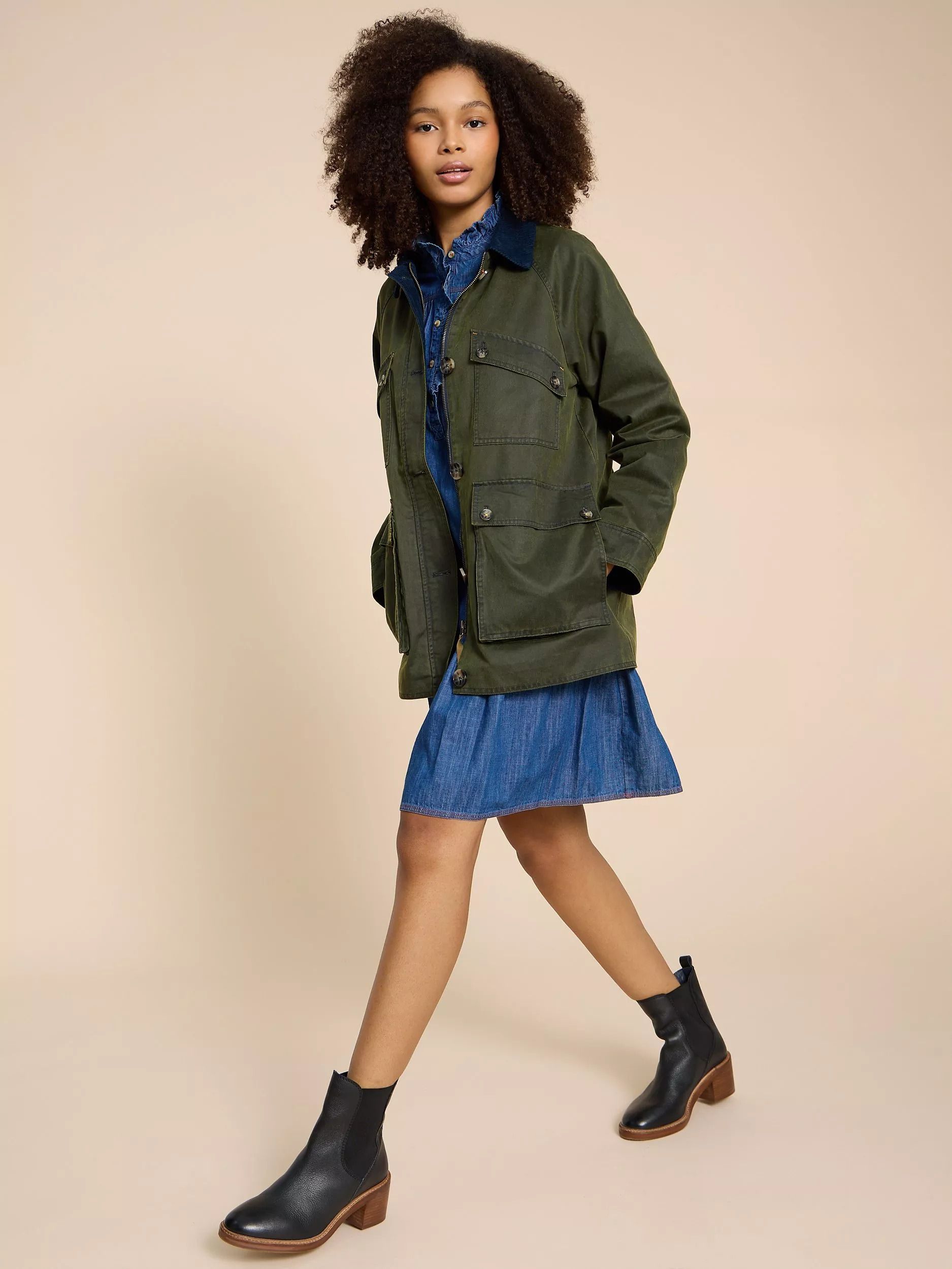 코튼 블렌드 자켓 카키 Juniper Cotton Blend Jacket, Khaki 111175375
