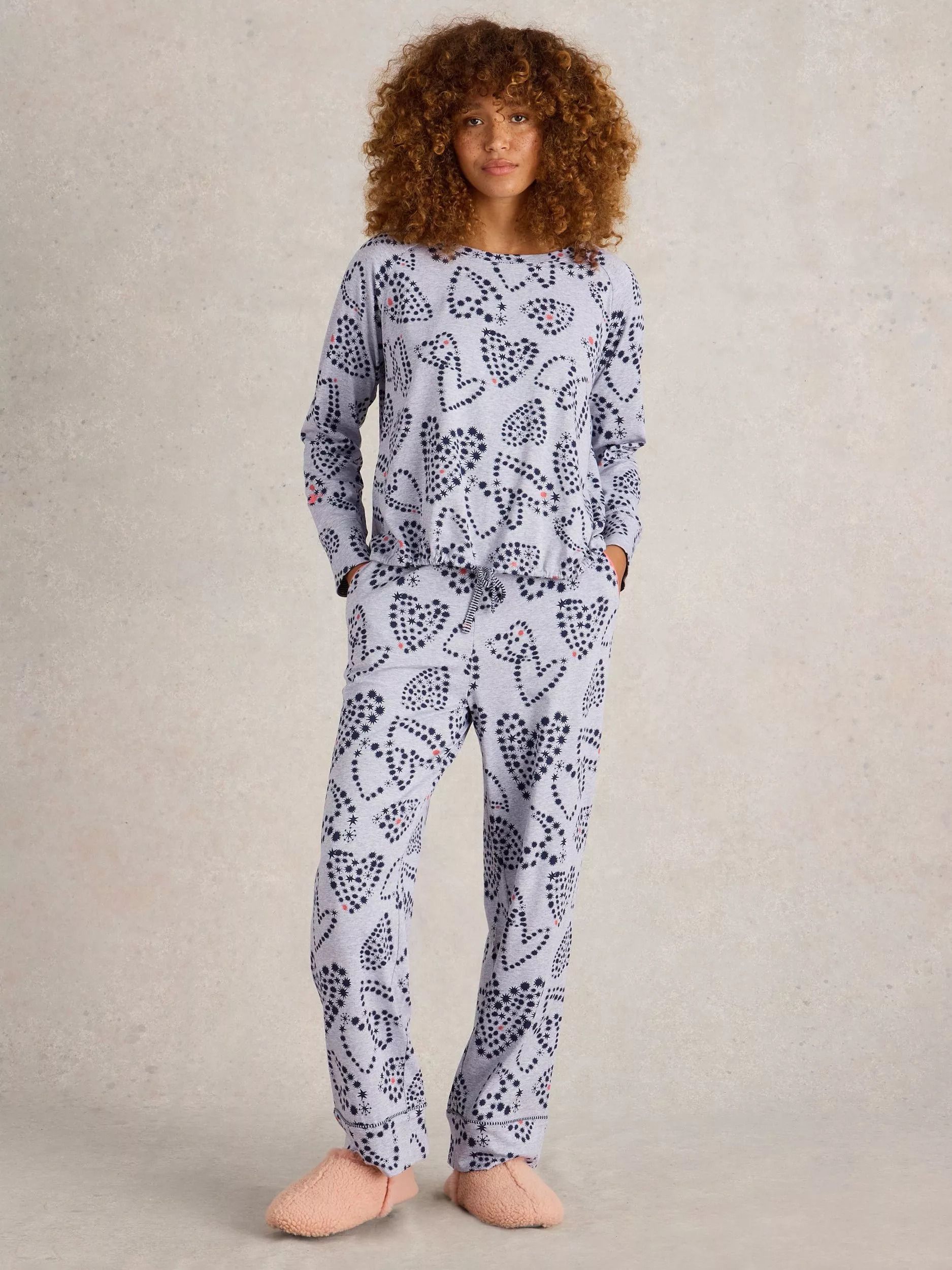하트 타이 탑 Fern Heart Tie Hem Pyjama Top, Grey/Multi 112470807