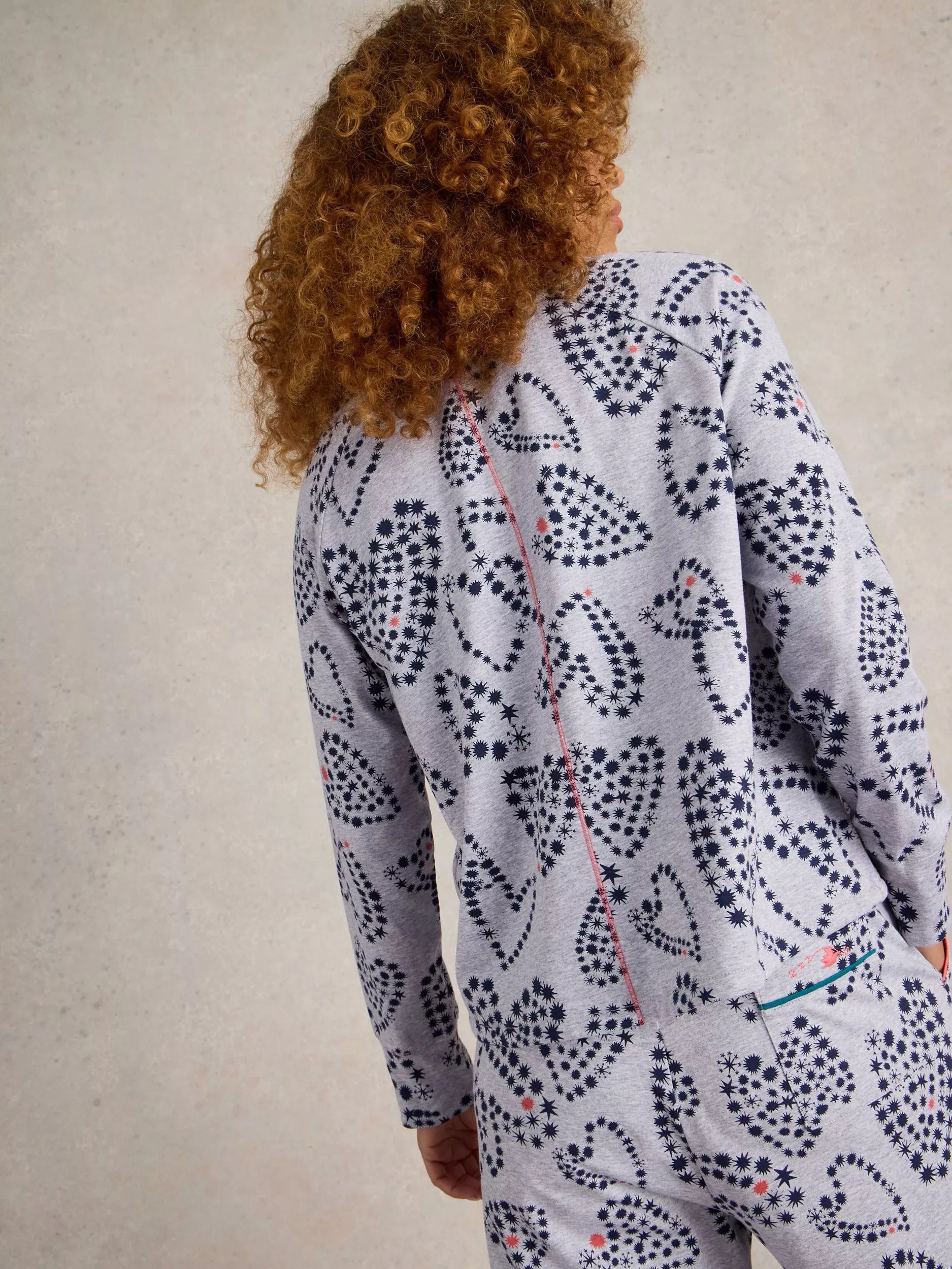 하트 타이 탑 Fern Heart Tie Hem Pyjama Top, Grey/Multi 112470807