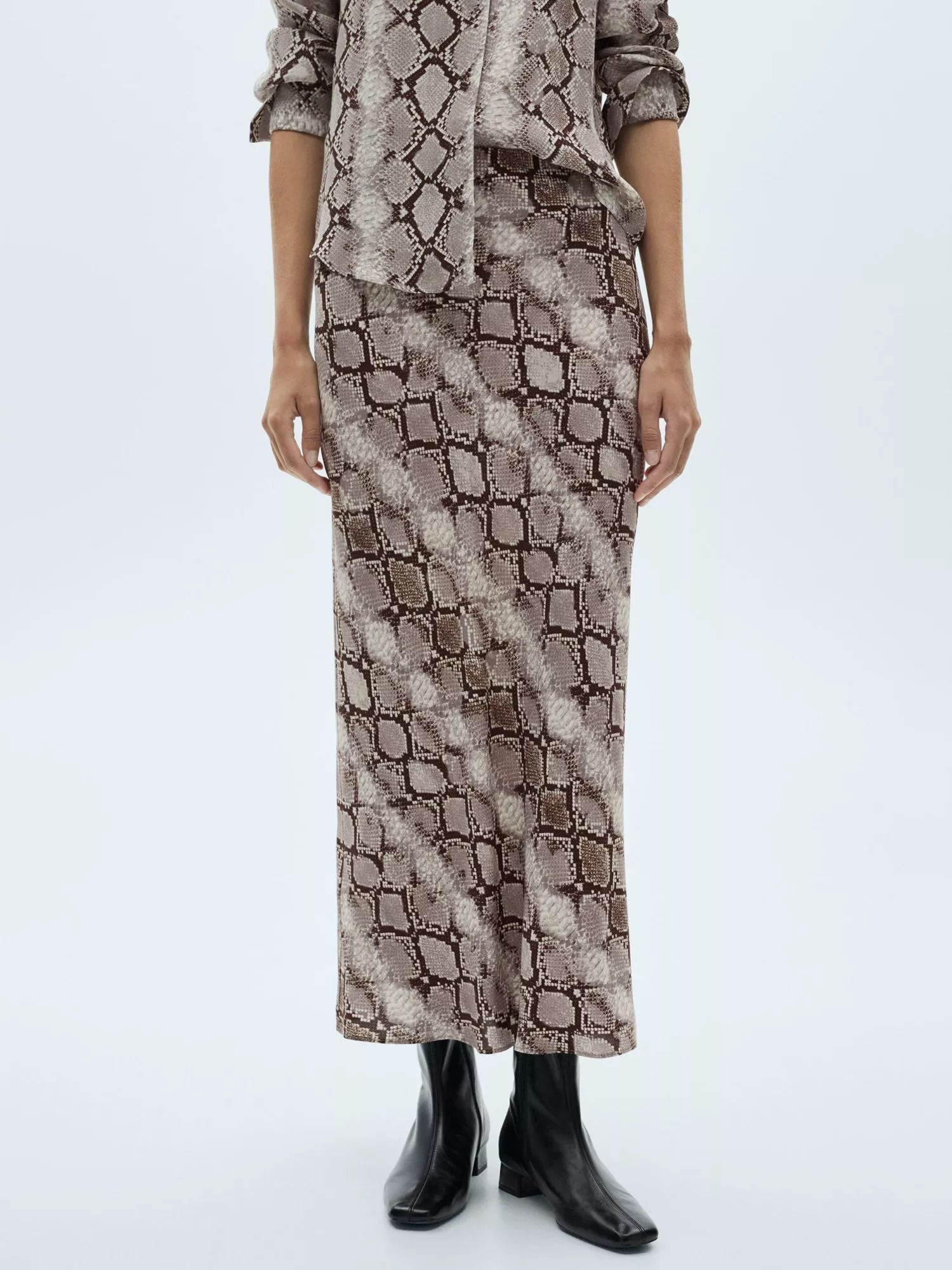 스네이크 프린트 스커트 브라운 Bombi Snake Print Skirt, Brown 112745127