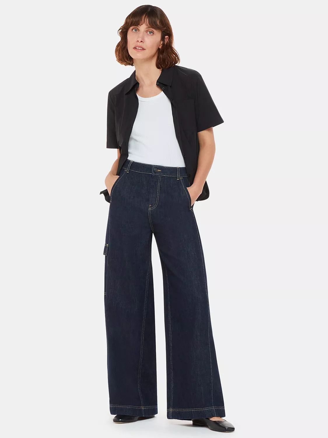 와이드 카고 데님 다크 블루 Wide Leg Cargo Jeans, Dark Blue 111522714