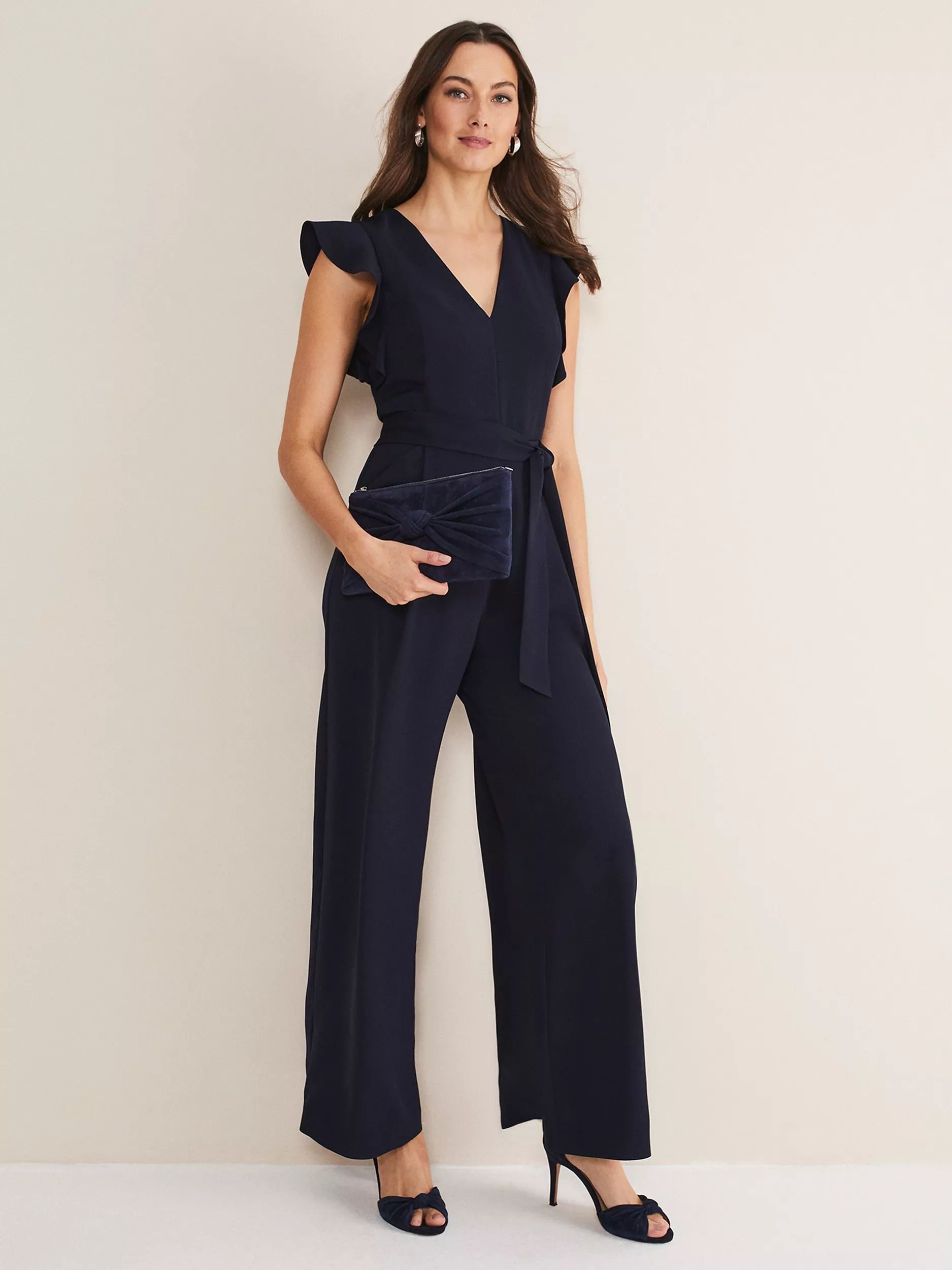 프릴 슬리브 와이드 점프수트 Kallie Frill Sleeve Wide Leg Jumpsuit 110973975 Navy