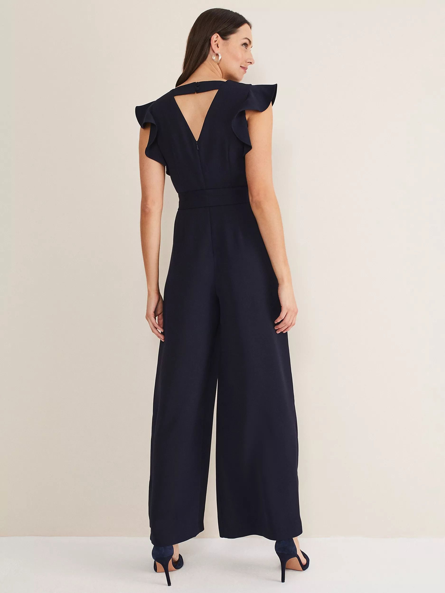 프릴 슬리브 와이드 점프수트 Kallie Frill Sleeve Wide Leg Jumpsuit 110973975 Navy