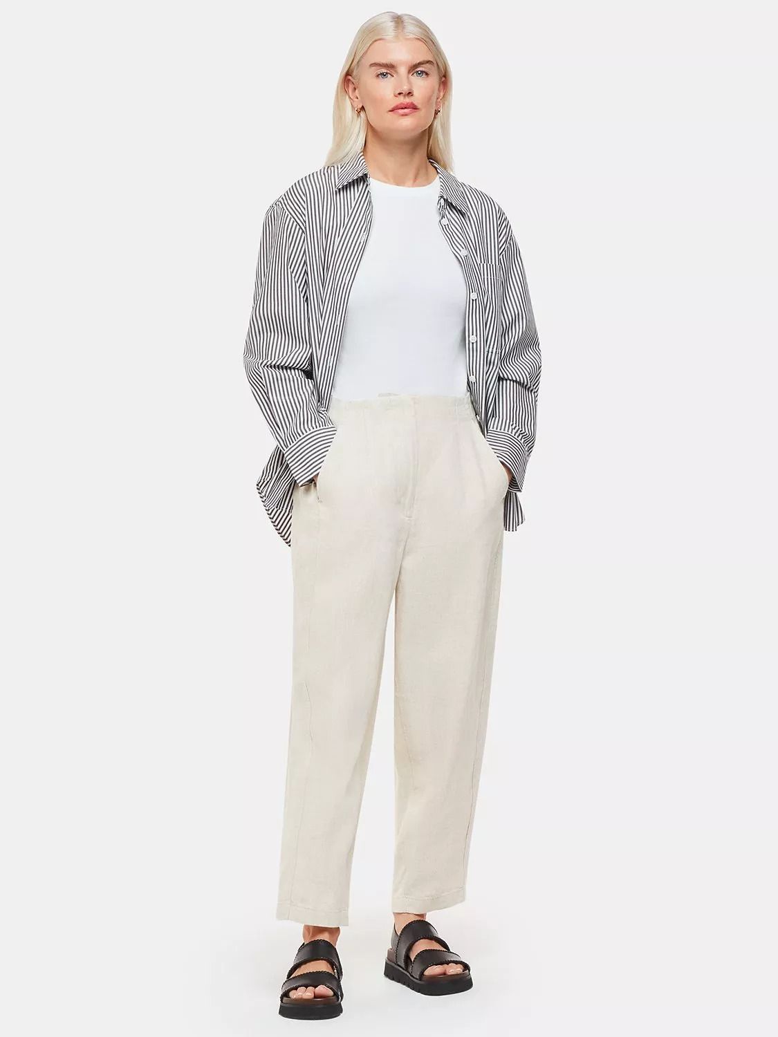 쁘띠 린넨 배럴 바지 Petite Linen Barrel Leg Trousers, Oatmeal 111795988