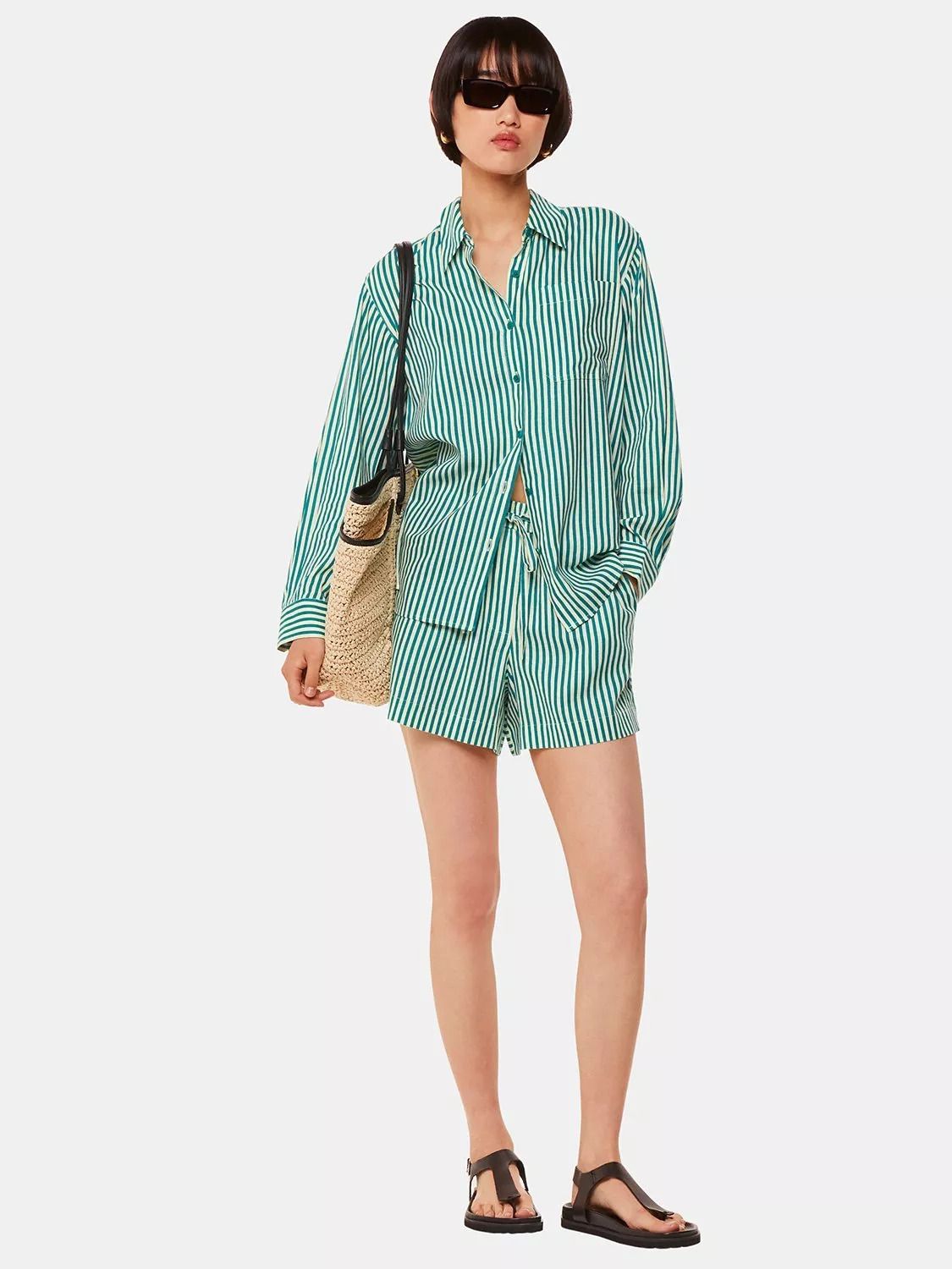 스트라이프 린넨 블렌드 바지 Seaside Stripe Linen Blend Shorts, Green/Multi 112044889