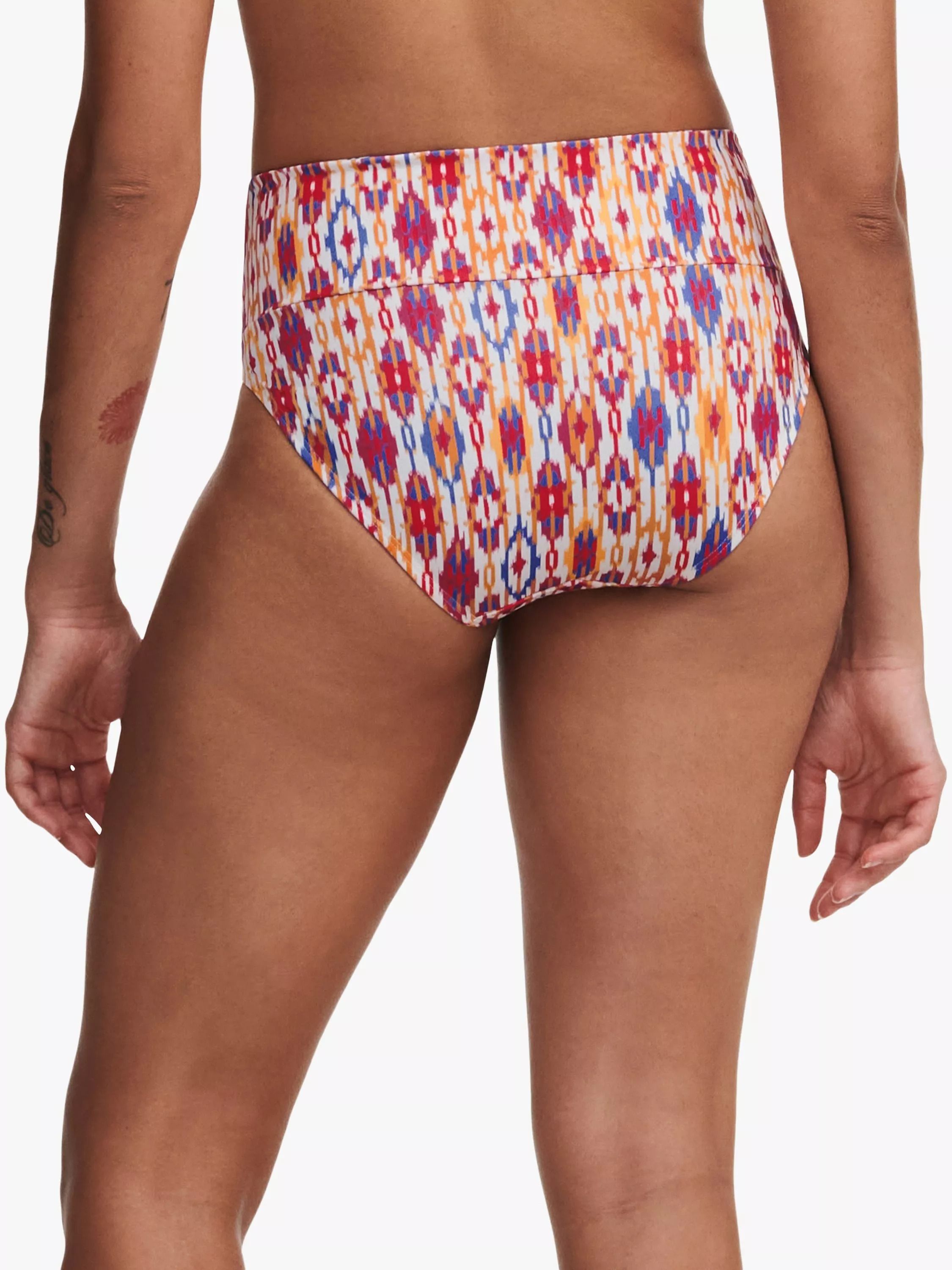 프린트 폴드 다운 패딩 비키니 하의 Devotion Ikat Print Fold Down Bikini Bottoms, Red/Multi 111576098
