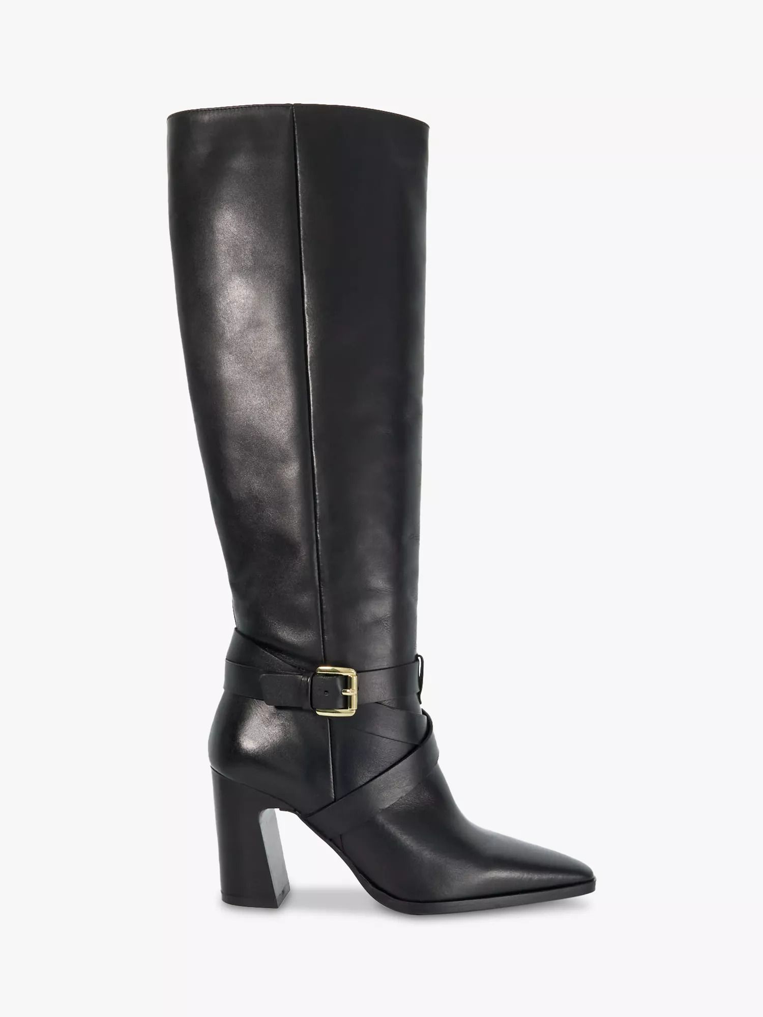 가죽 블록 힐 하이 부츠 블랙 Solanna Leather Block Heel Knee High Boots, Black 112493021
