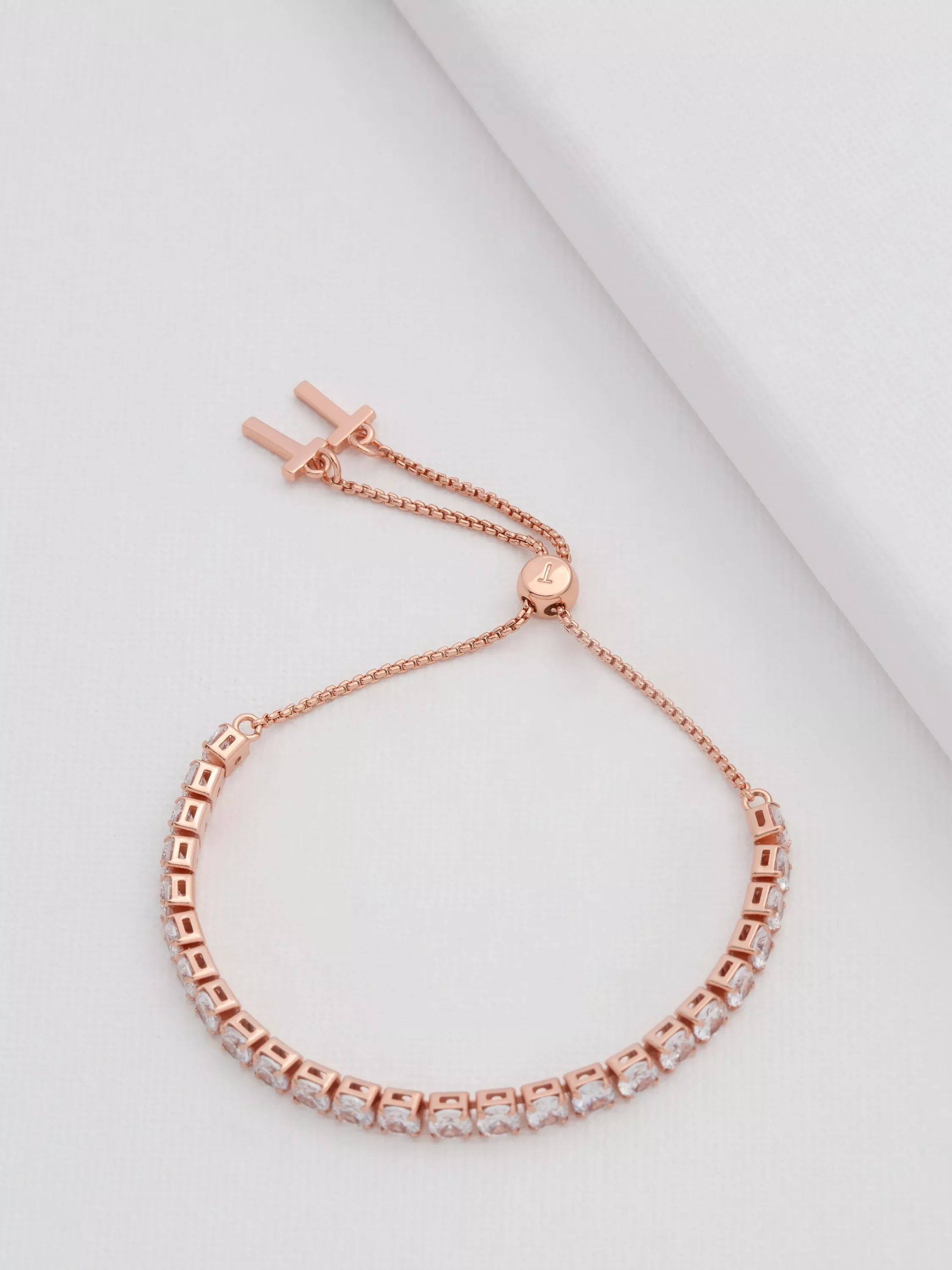 크리스탈 조절 가능 테니스 팔찌 Melrah Crystal Adjustable Tennis Bracelet 112006153 Rose Gold