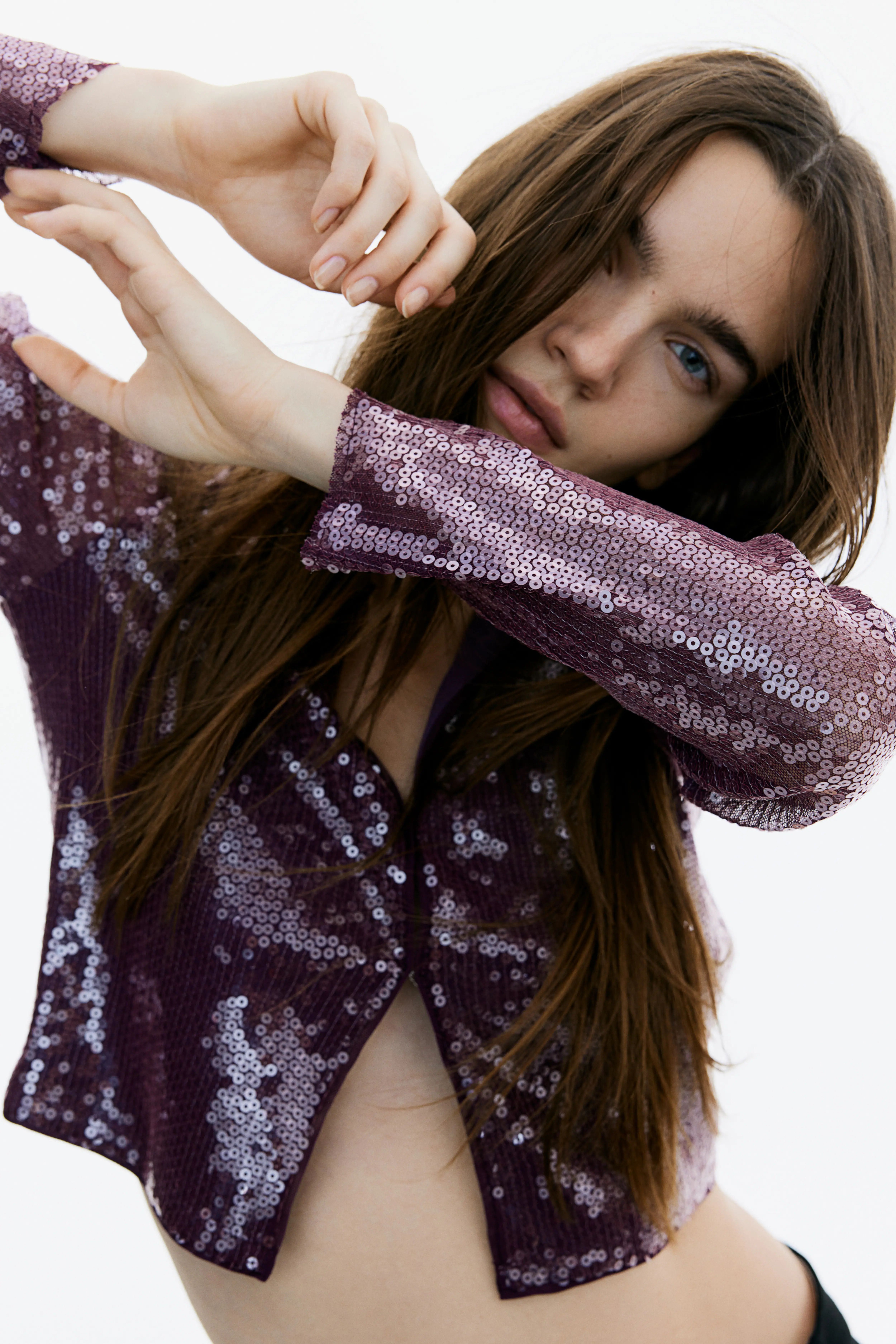 크롭 시퀸 탑 Cropped sequined top 1249978001
