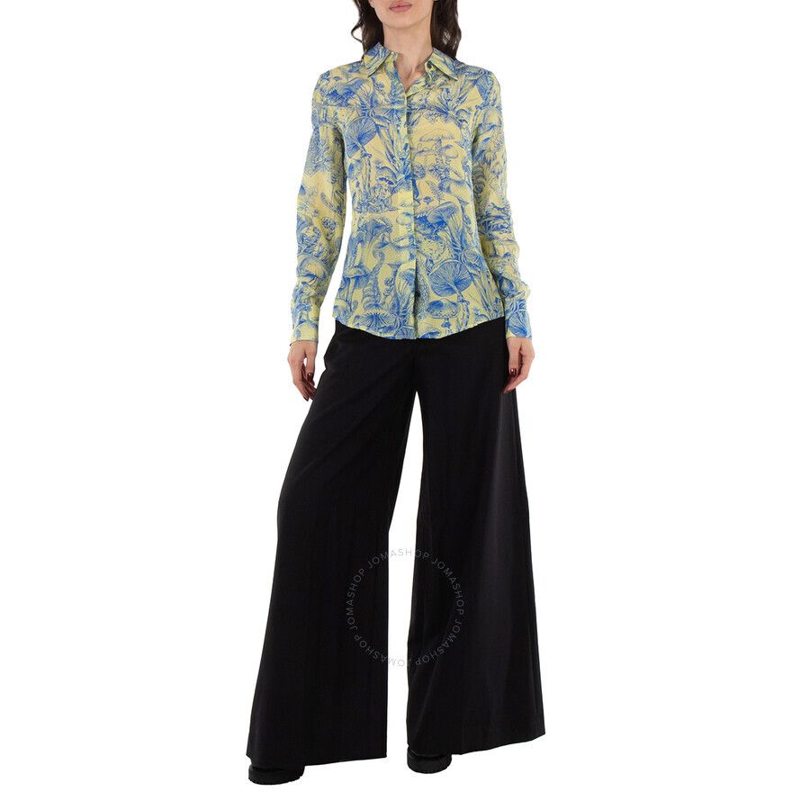 여성 옐로우 워시드 실크 포레스트 프린트 탑 브랜드 Ladies Yellow Washed Silk Fungi Forest Print Top, Brand Size 34 (US Size 0) Z-YZDWW