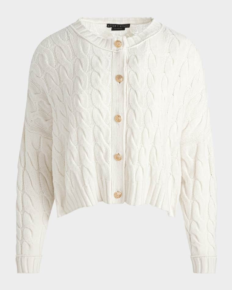 크롭 케이블 니트 가디건 Cecilie Cropped Cable-Knit Cardigan prod278140155ECRU
