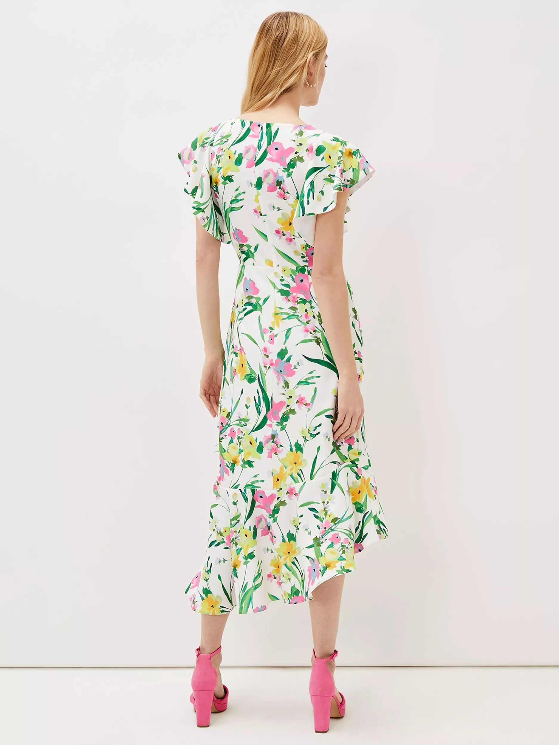 플로랄 프릴 미디 드레스 Evelin Floral Frill Midi Dress, Ivory/Multi 6221938