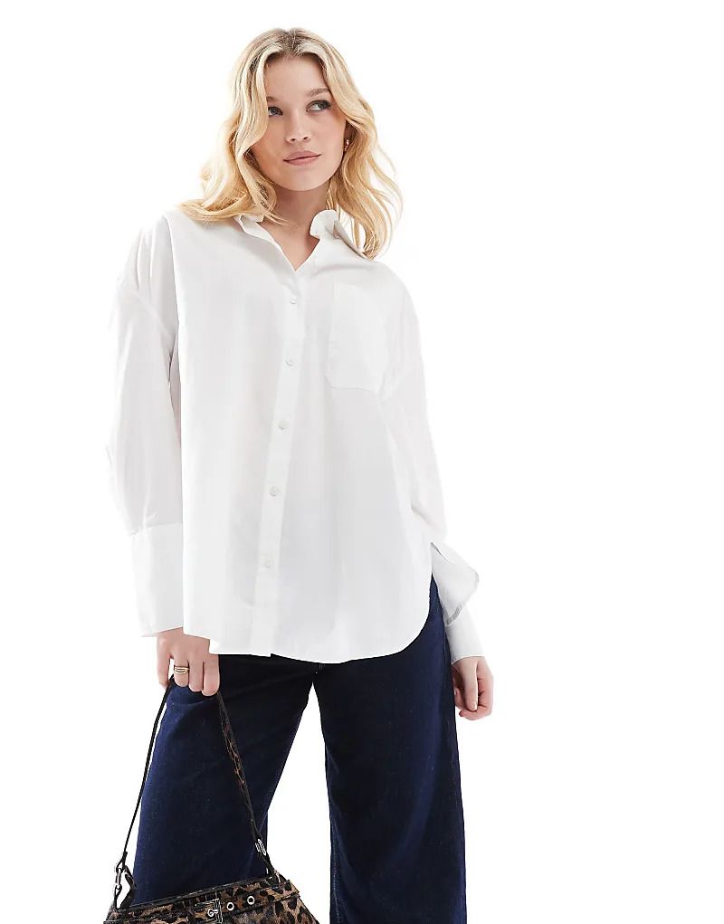 화이트 Oversize-Bluse in Weiß mit breiten Manschetten 207924752WEISS