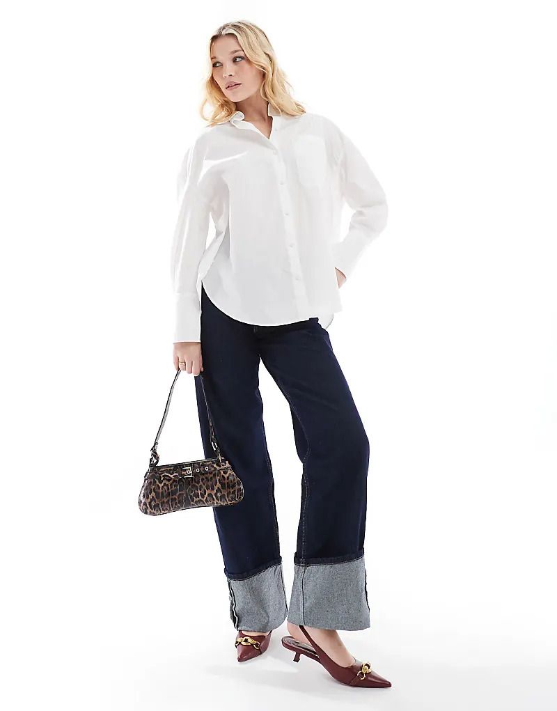 화이트 Oversize-Bluse in Weiß mit breiten Manschetten 207924752WEISS
