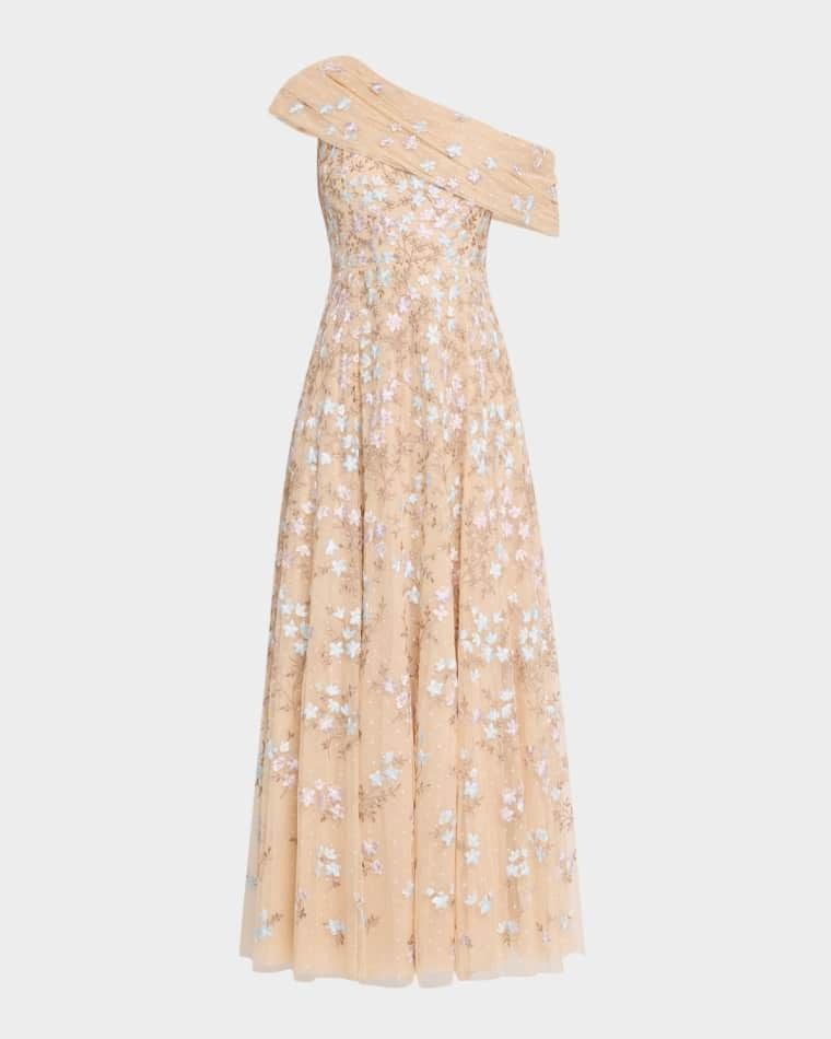원숄더 자수 드레스 Everett Bloom One-Shoulder Embroidered Gown prod276050155BEIGE