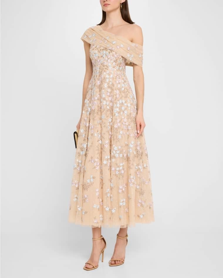 원숄더 자수 드레스 Everett Bloom One-Shoulder Embroidered Gown prod276050155BEIGE