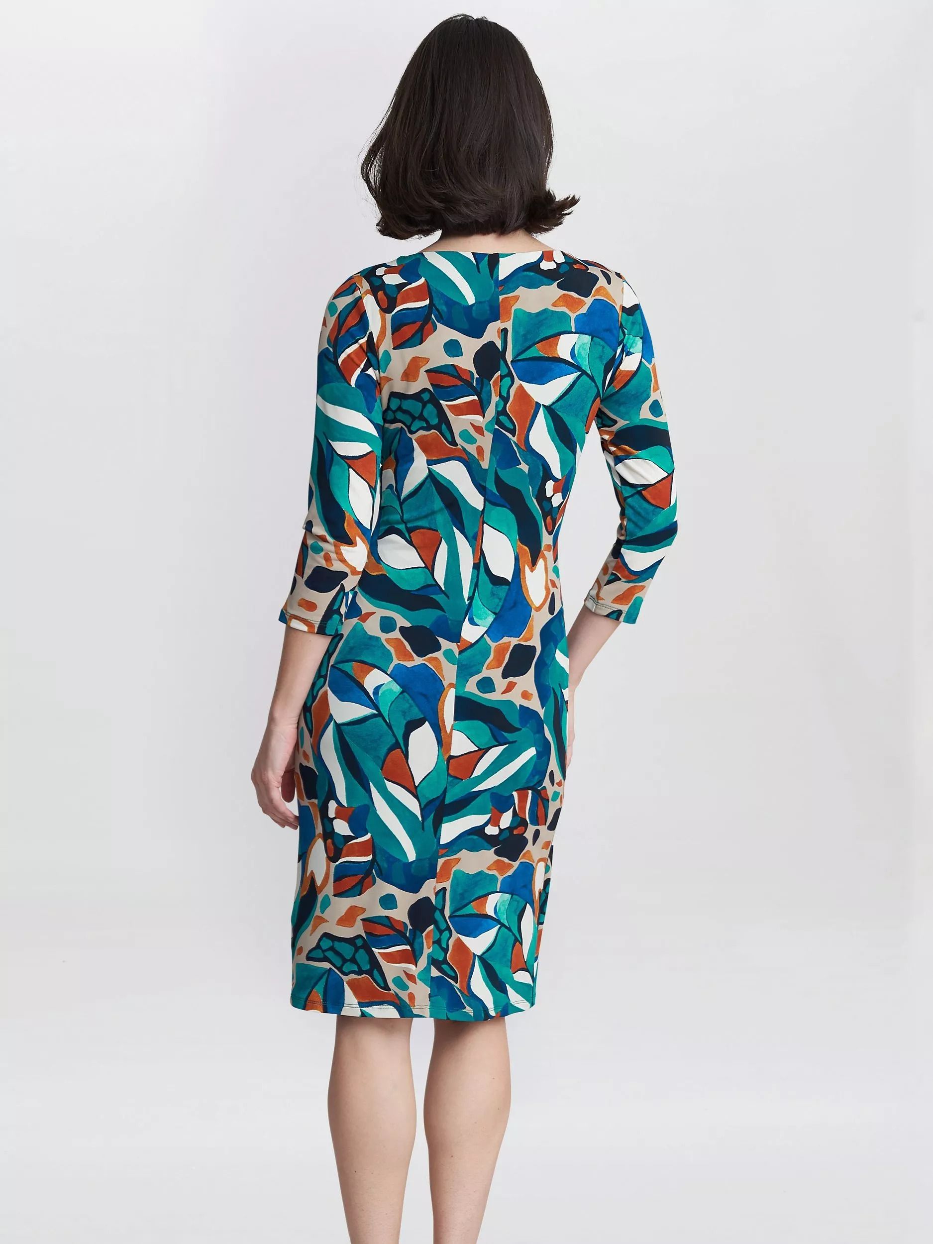 프린팅 저지 드레스 Beatrix Printed Jersey Ruffle Dress, Turquoise/Beige 111239786