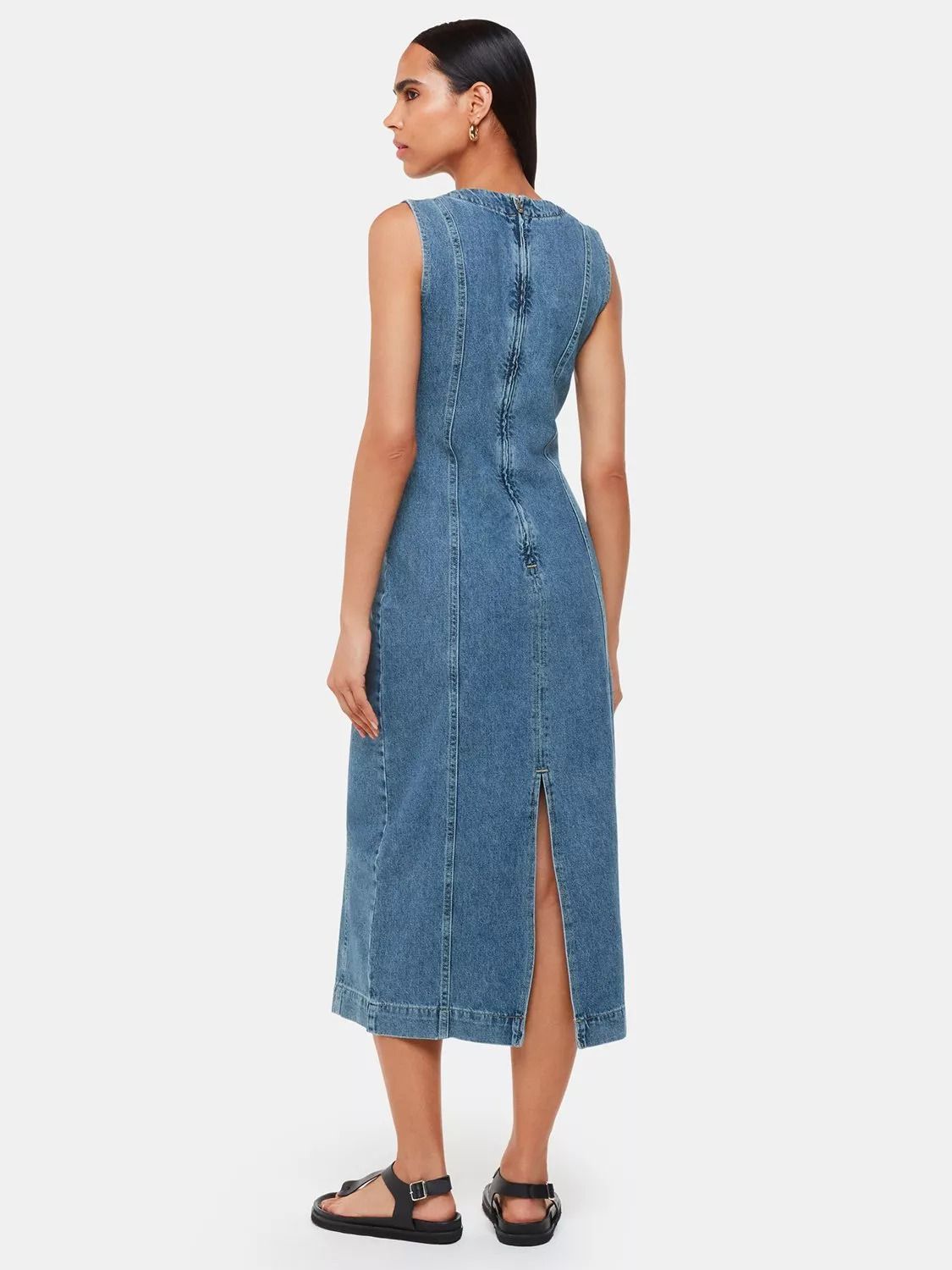 민소매 데님 미디 드레스 블루 Sleeveless Denim Midi Dress, Blue 112071971
