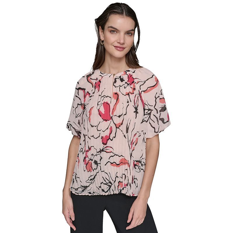 여성 프린팅 쉬폰 플리츠 탑 Women's Printed Chiffon Pleated Top 20057561 Pearl Blush